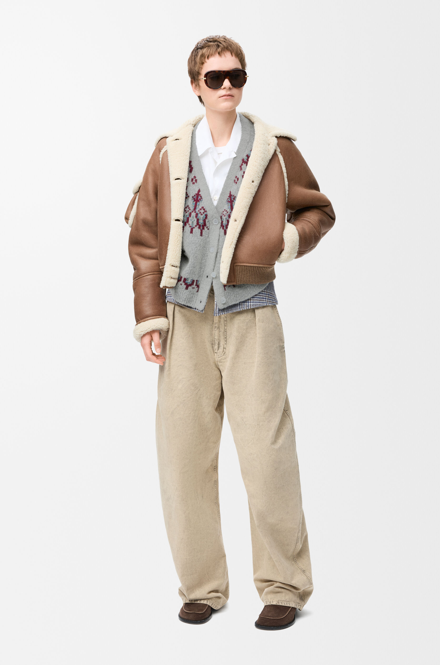 LOEWE Cardigan in wool blend Light Grey/Multicolor