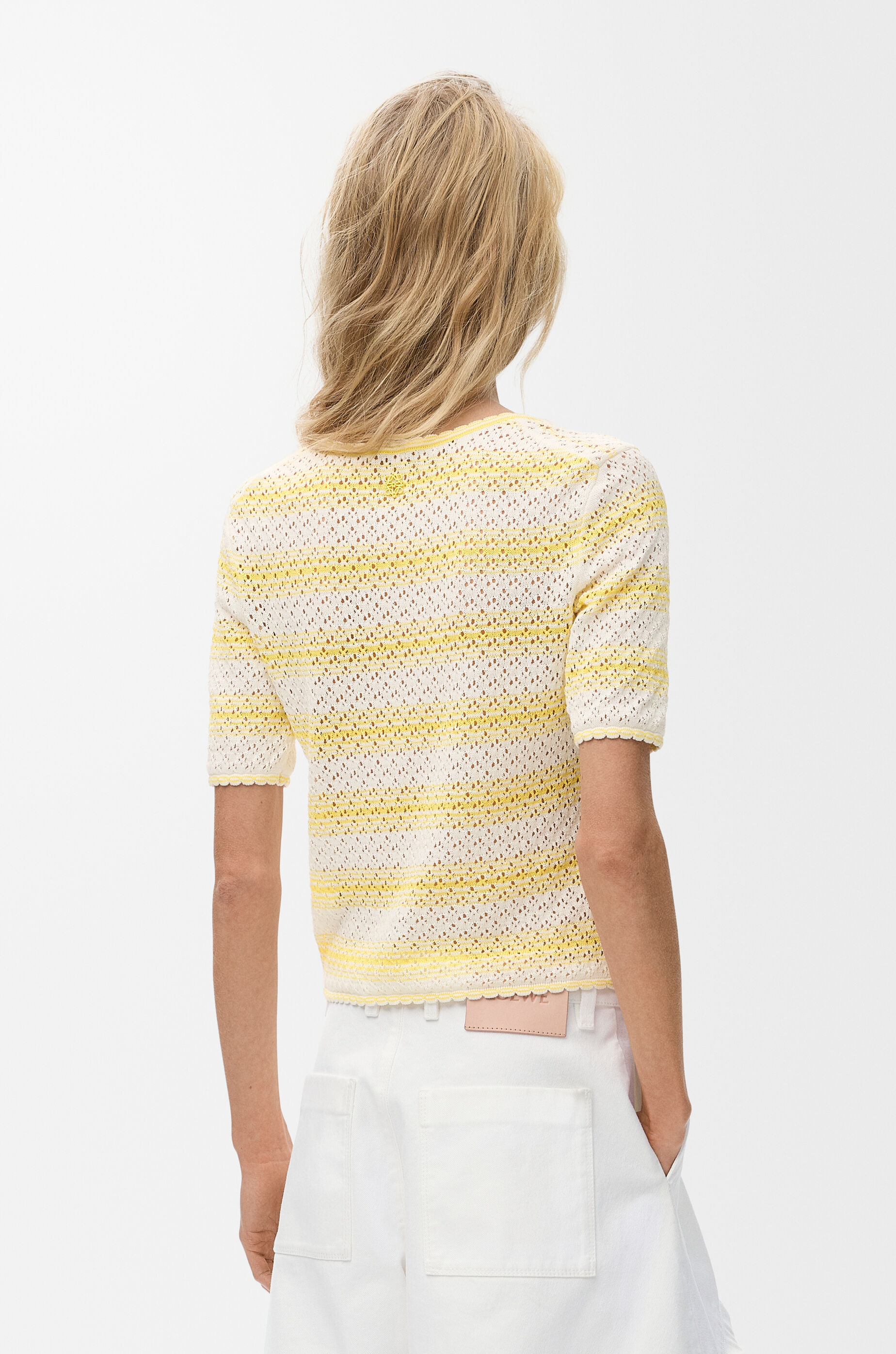 LOEWE Short sleeve sweater in cotton blend White/Yellow