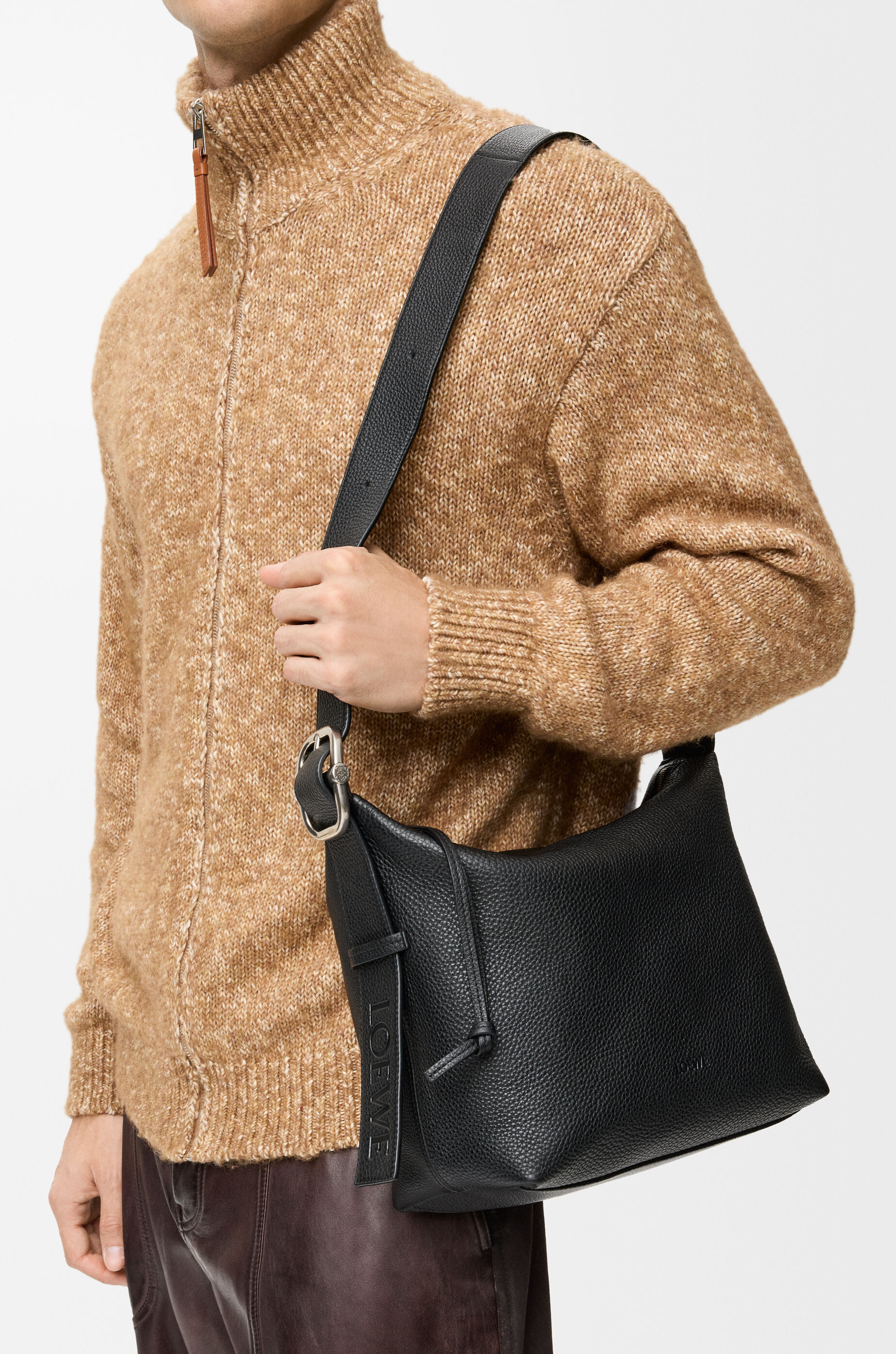LOEWE Medium Loop hobo in supple grained calfskin Black