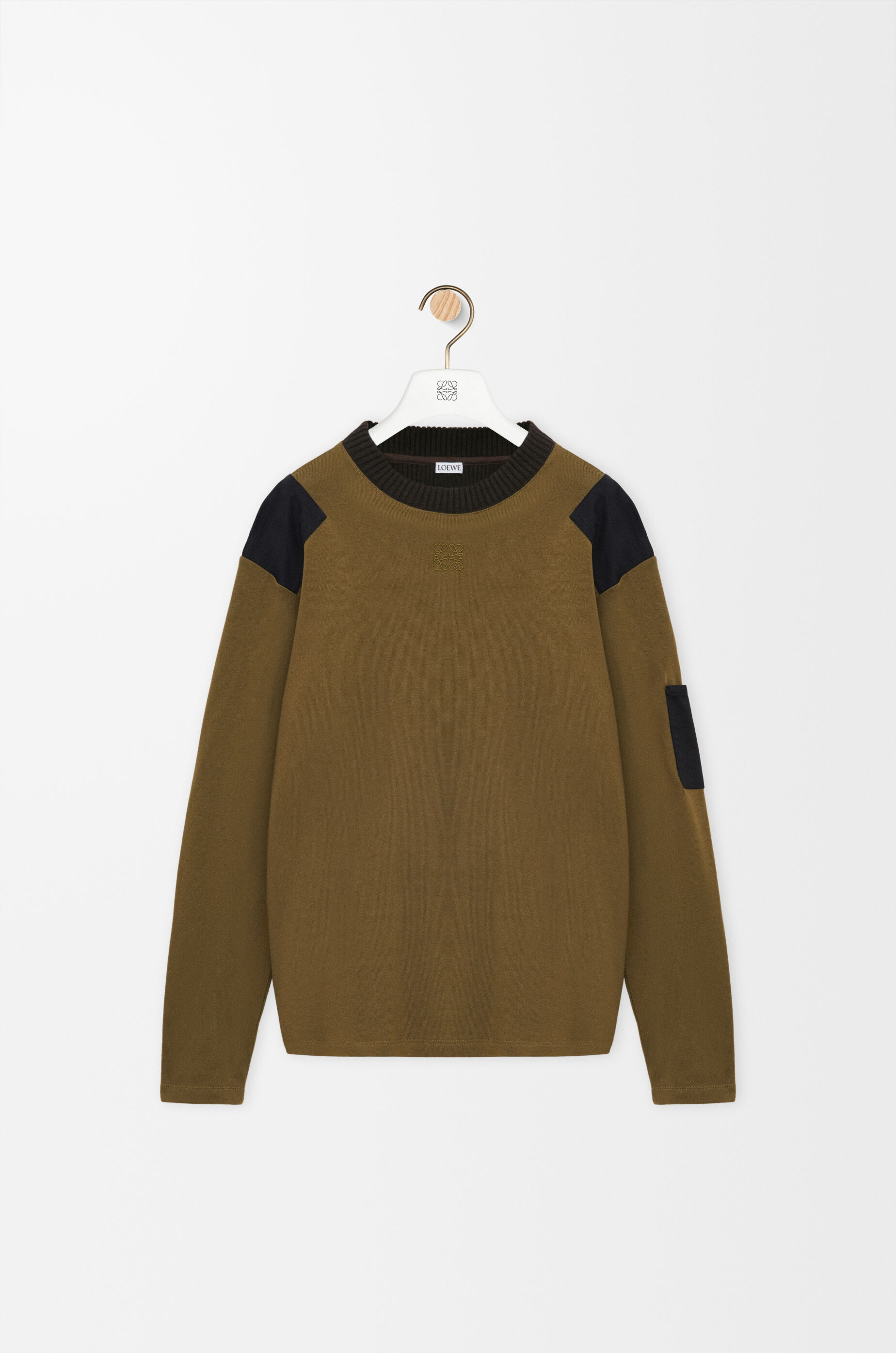 LOEWE Long sleeve top in cotton blend Khaki/Black