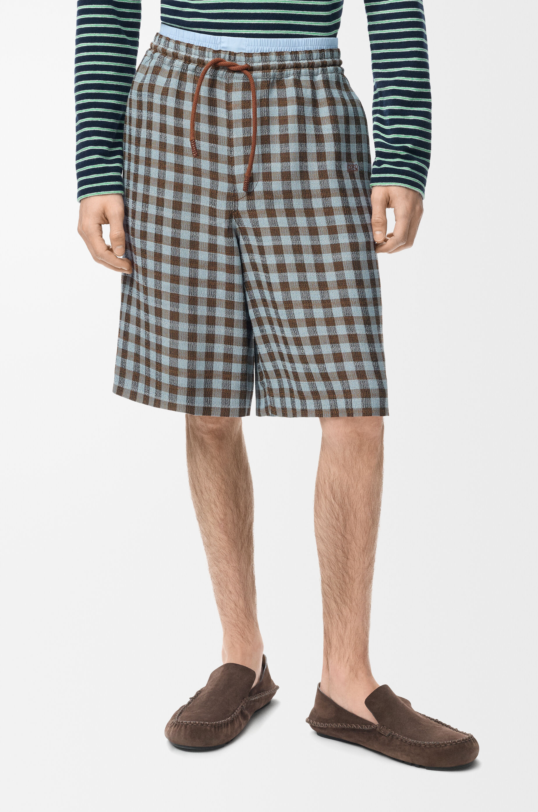 LOEWE Shorts in viscose and linen blend Blue/Brown