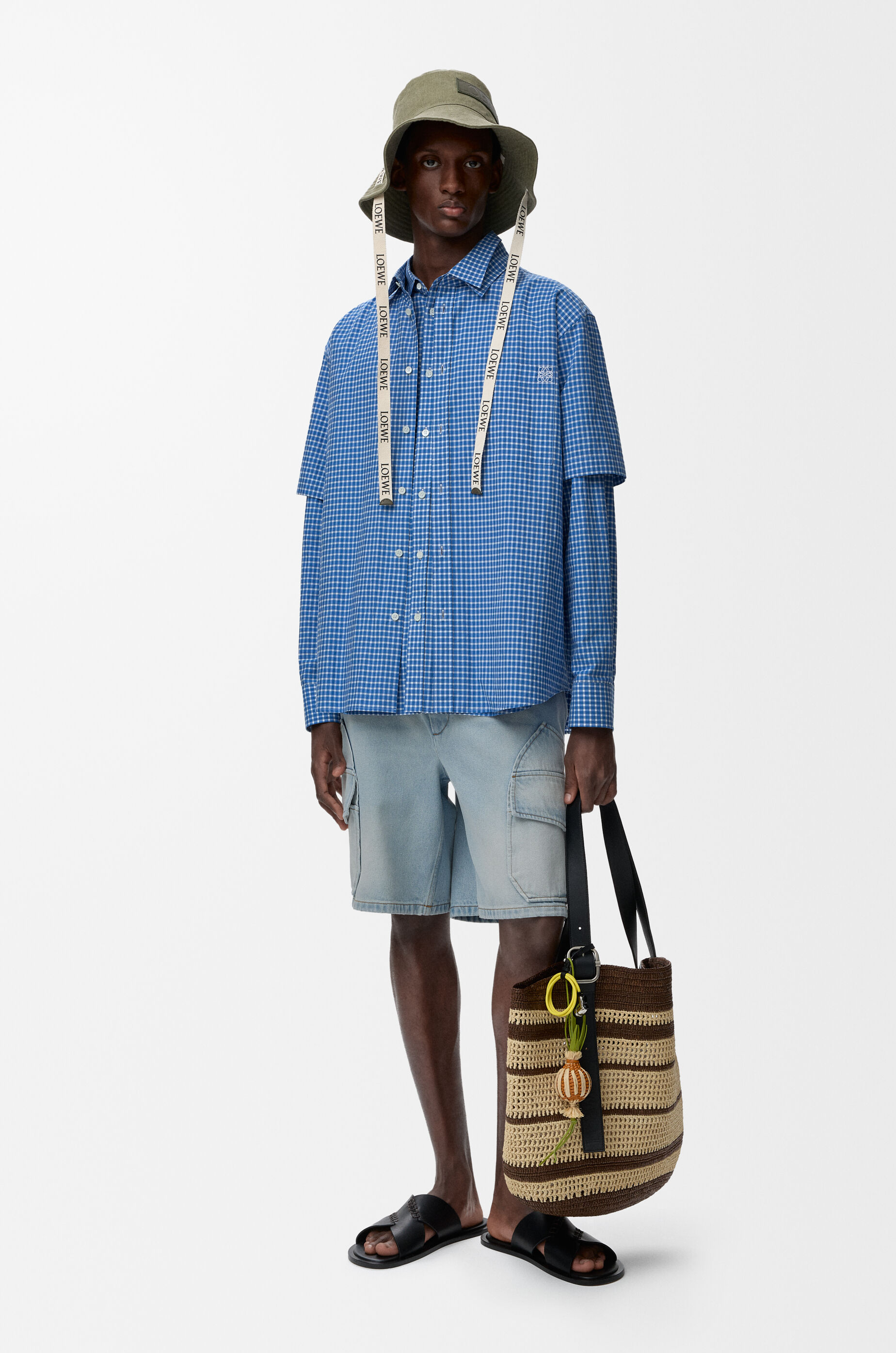 LOEWE Short sleeve shirt in cotton Blue/White