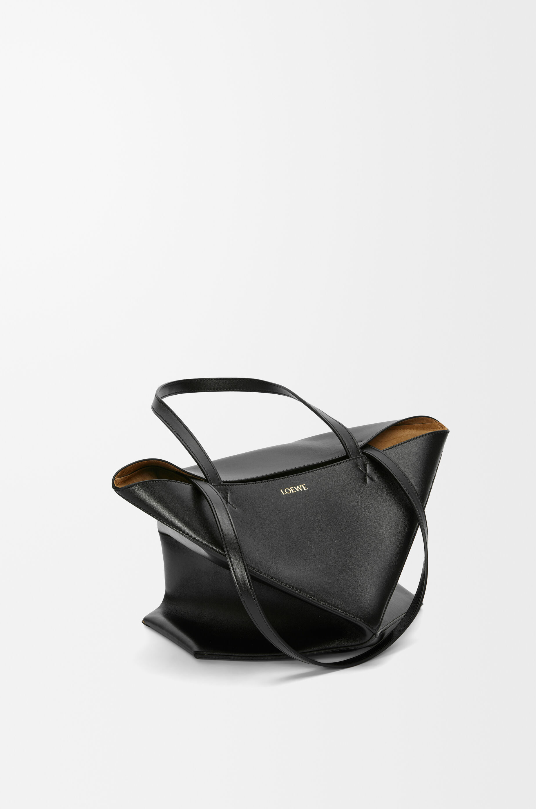 LOEWE Medium Puzzle Fold tote in shiny calfskin Black
