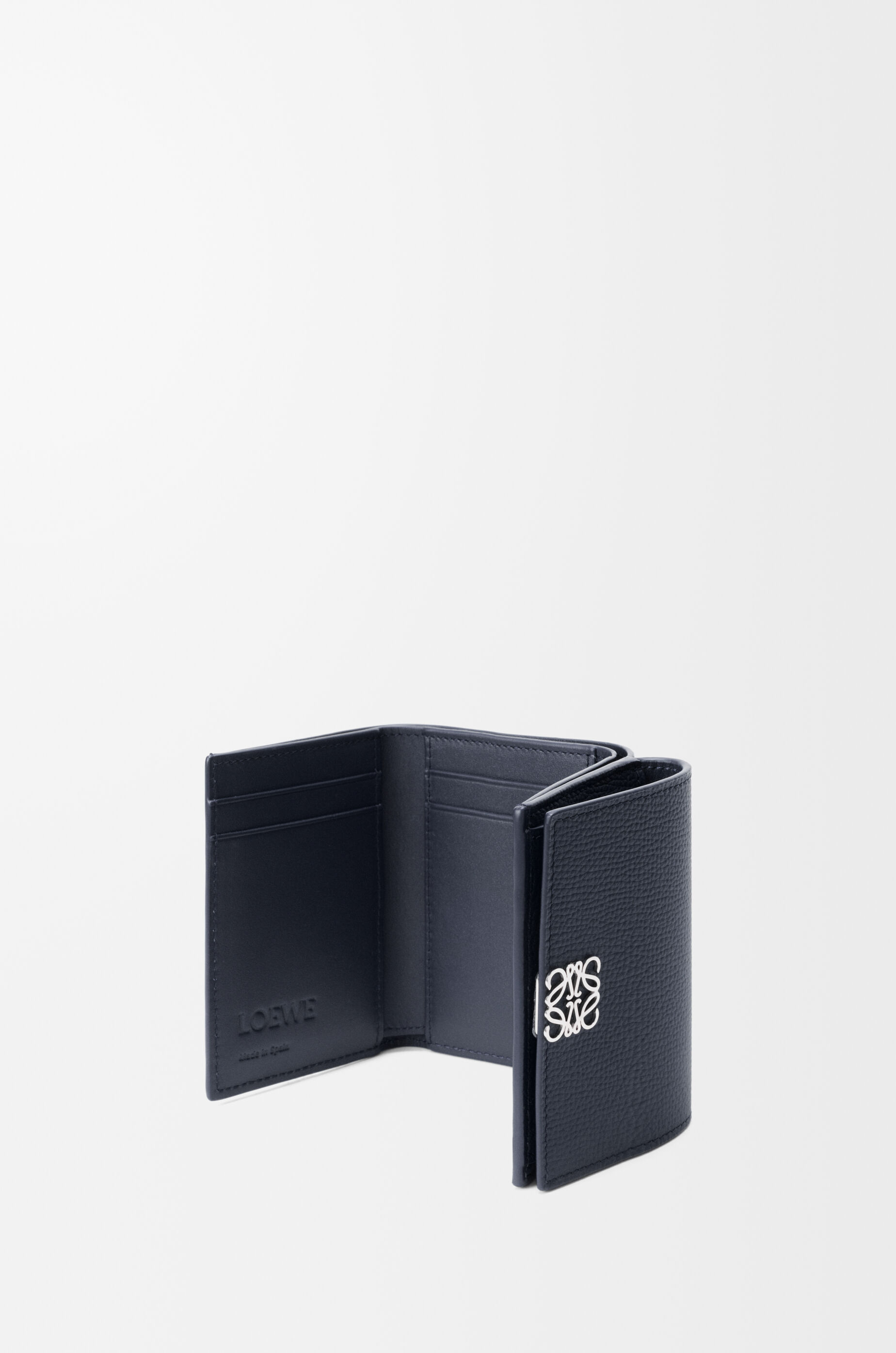 LOEWE Anagram trifold wallet in pebble grained calfskin Deep Navy