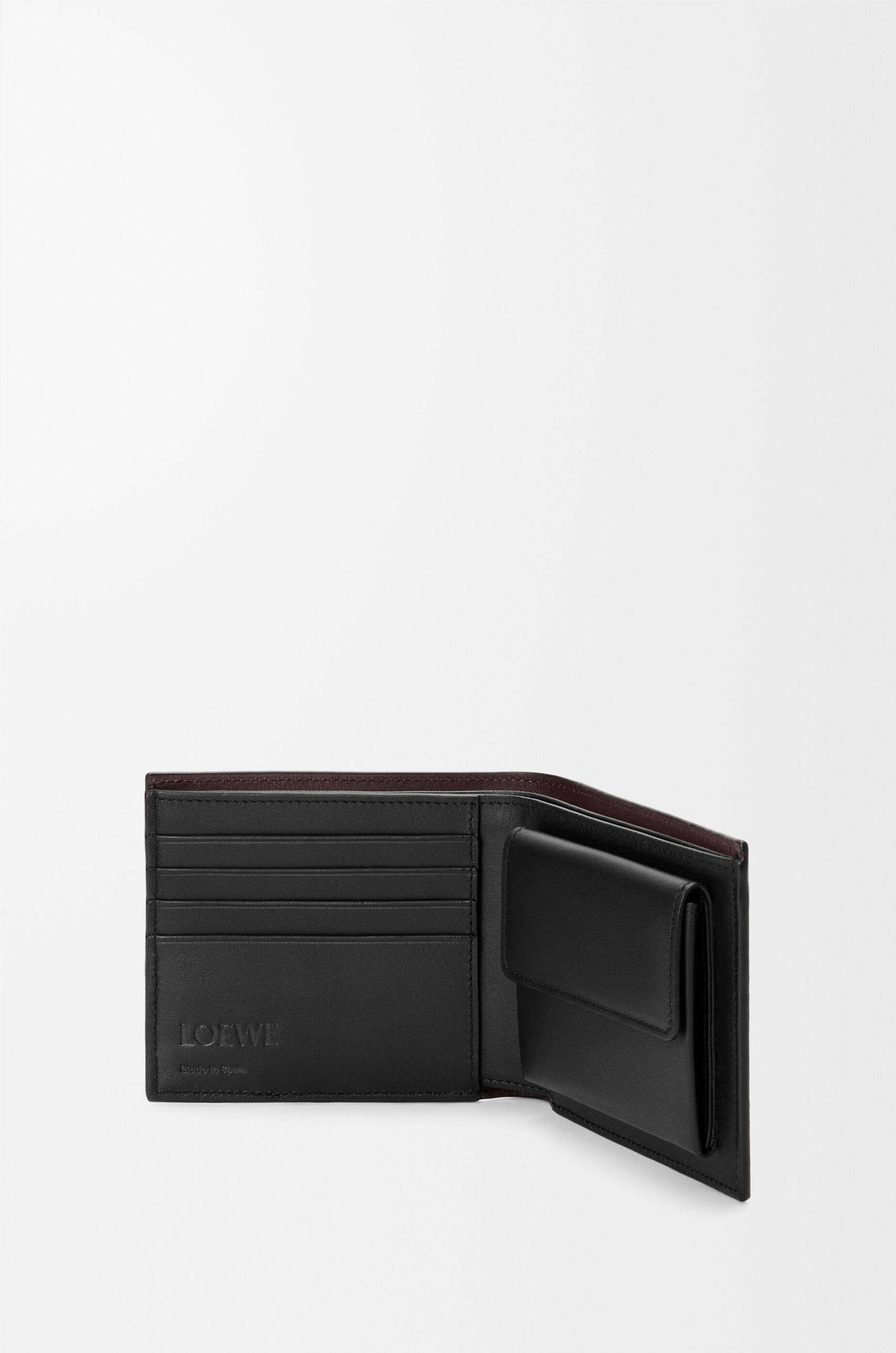 LOEWE Switch bifold coin wallet in supple grained calfskin and suede Black/Espresso