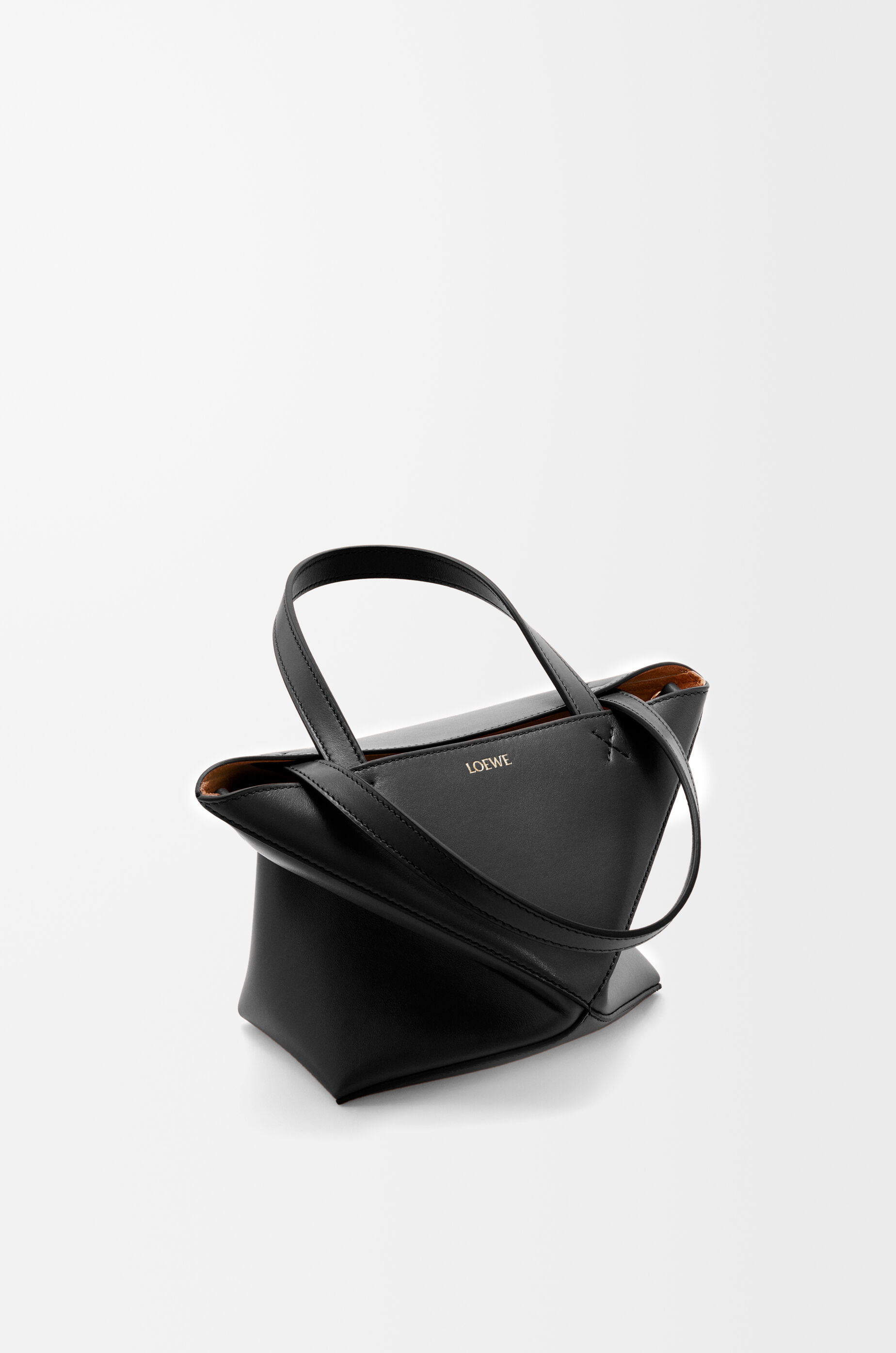 LOEWE Mini Puzzle Fold tote in shiny calfskin Black
