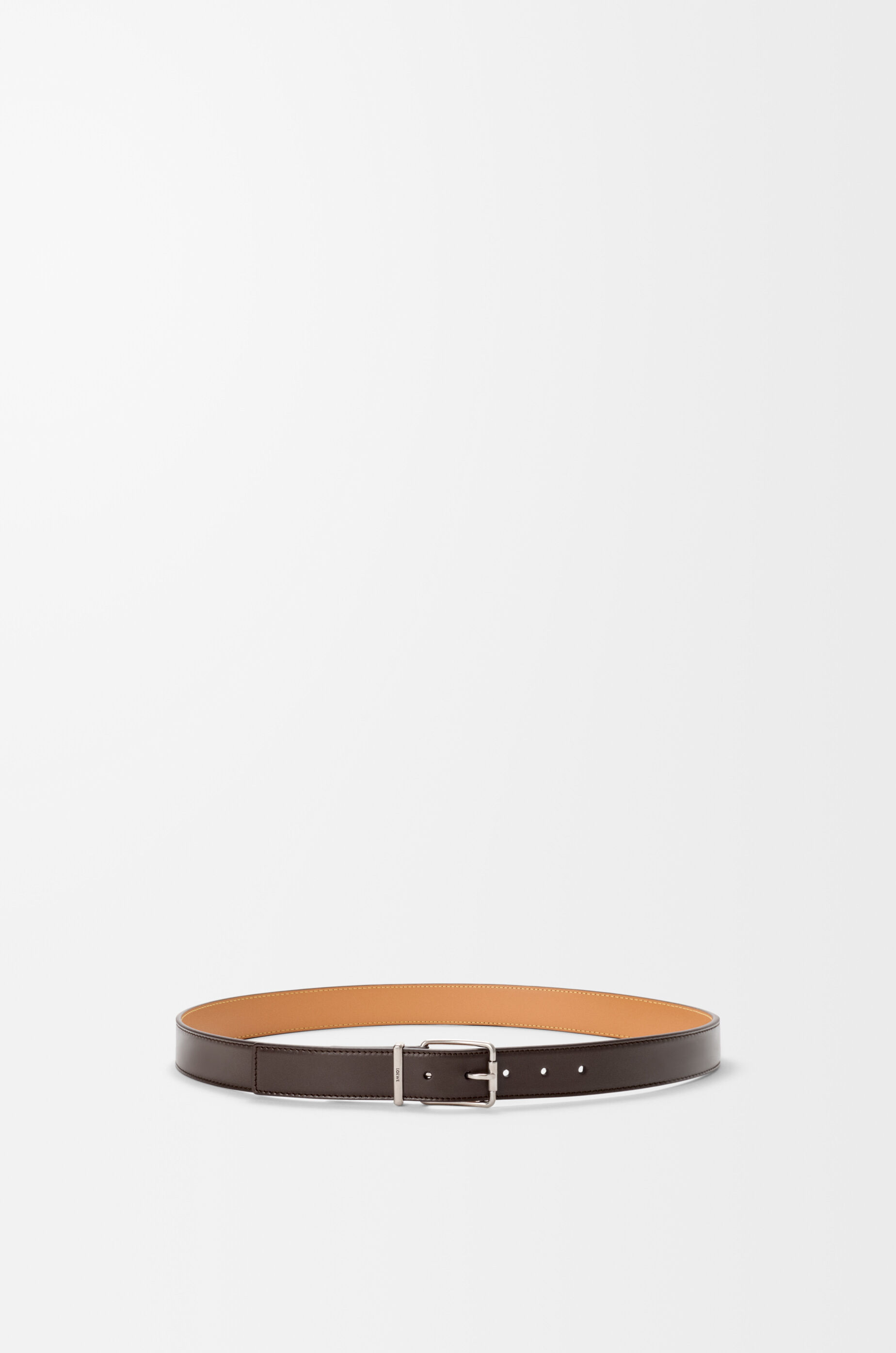 LOEWE Essential belt in shiny sleek calfskin Dark Cigar/Vintage Palladium