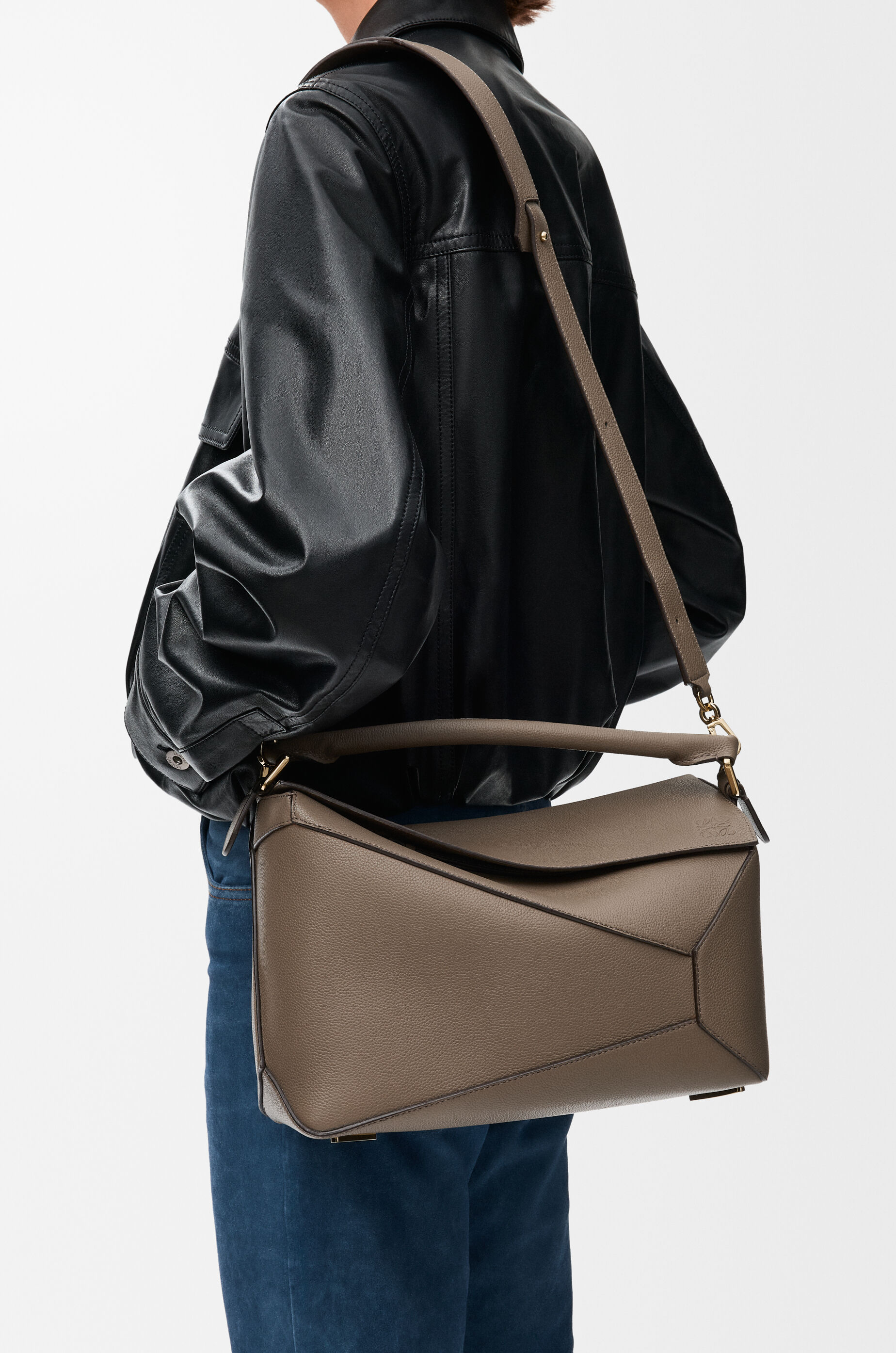 LOEWE Medium Puzzle Edge bag in soft grained calfskin Taupe