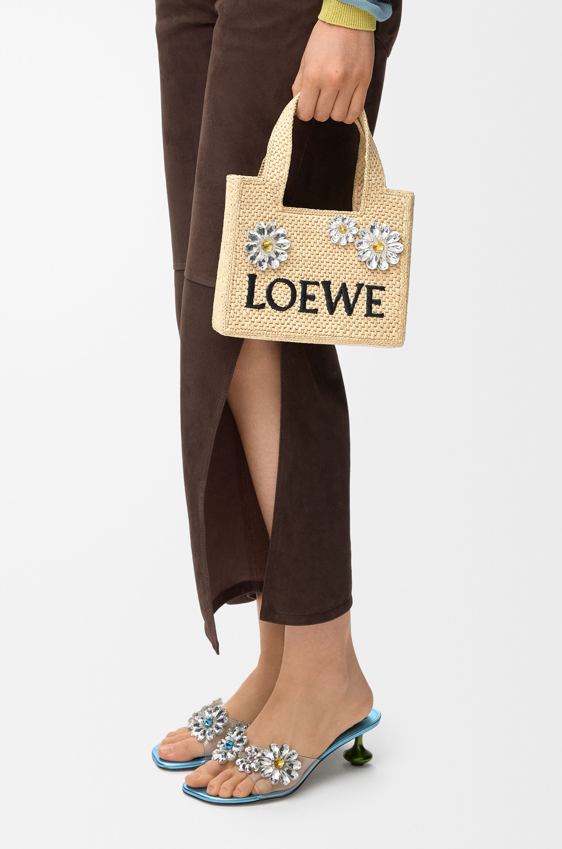 LOEWE Mini LOEWE Font tote in raffia Natural