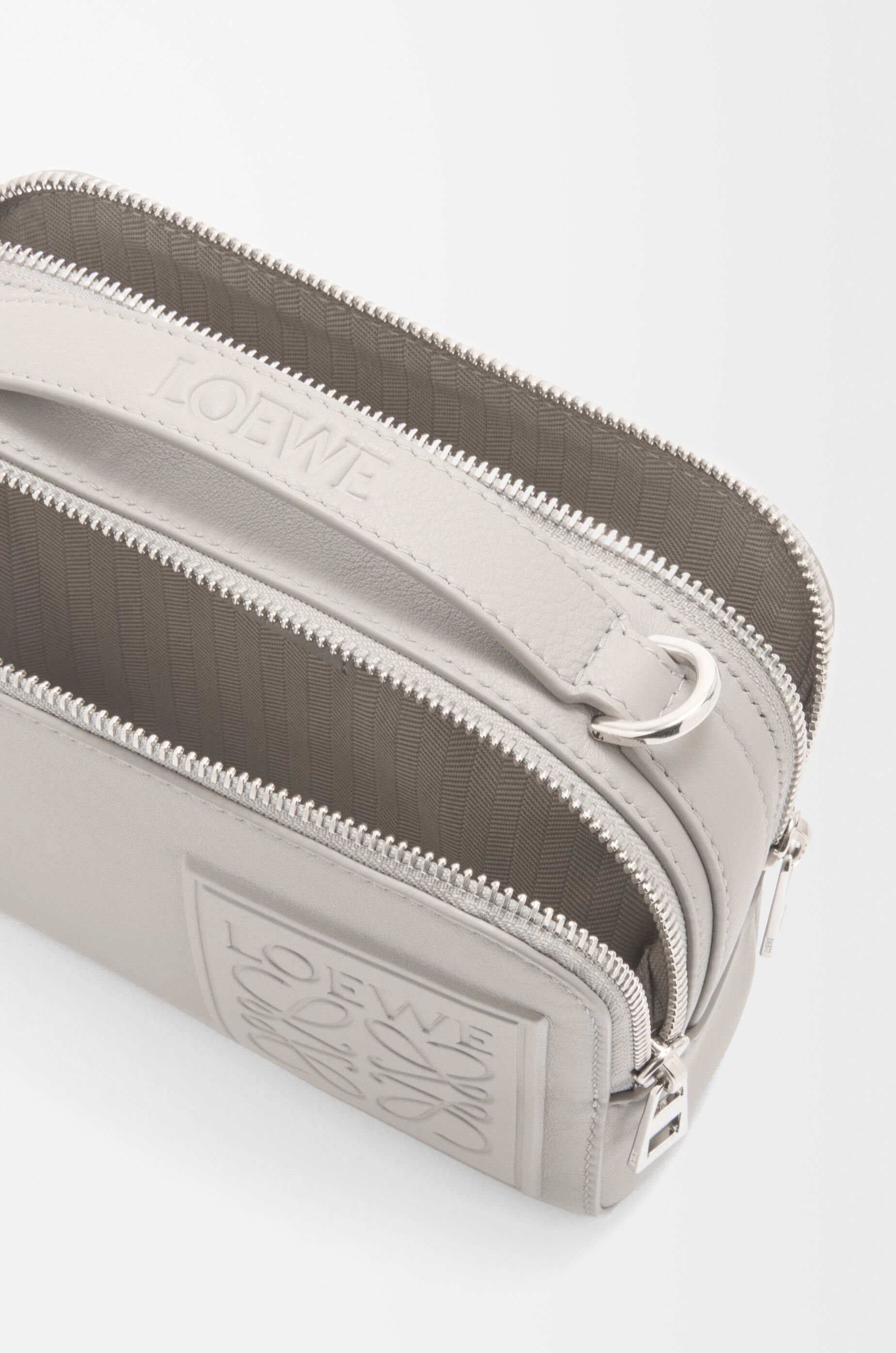 LOEWE Mini crossbody camera bag in satin calfskin Shell Grey