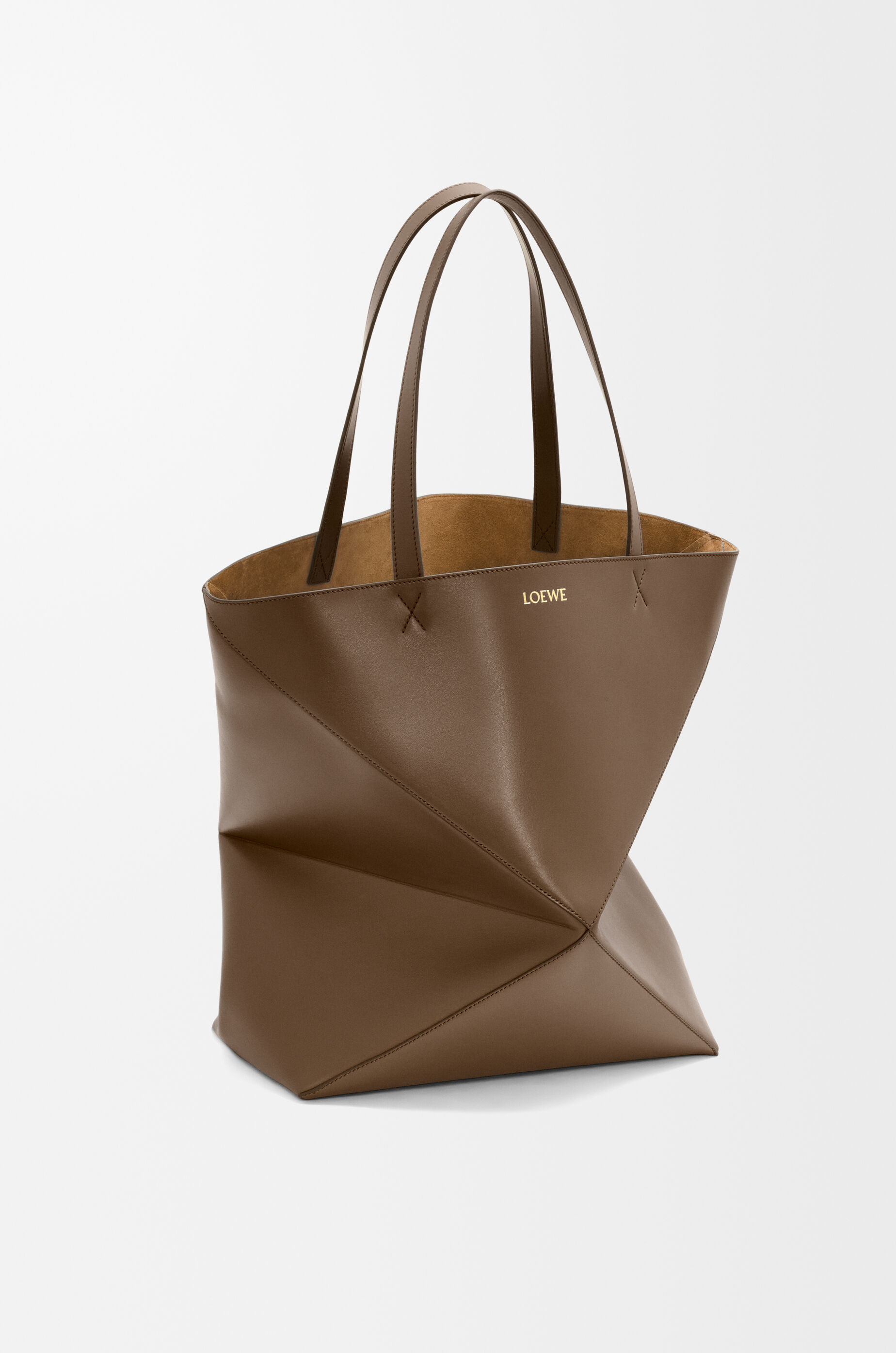 LOEWE XL Puzzle Fold tote in shiny calfskin Umber