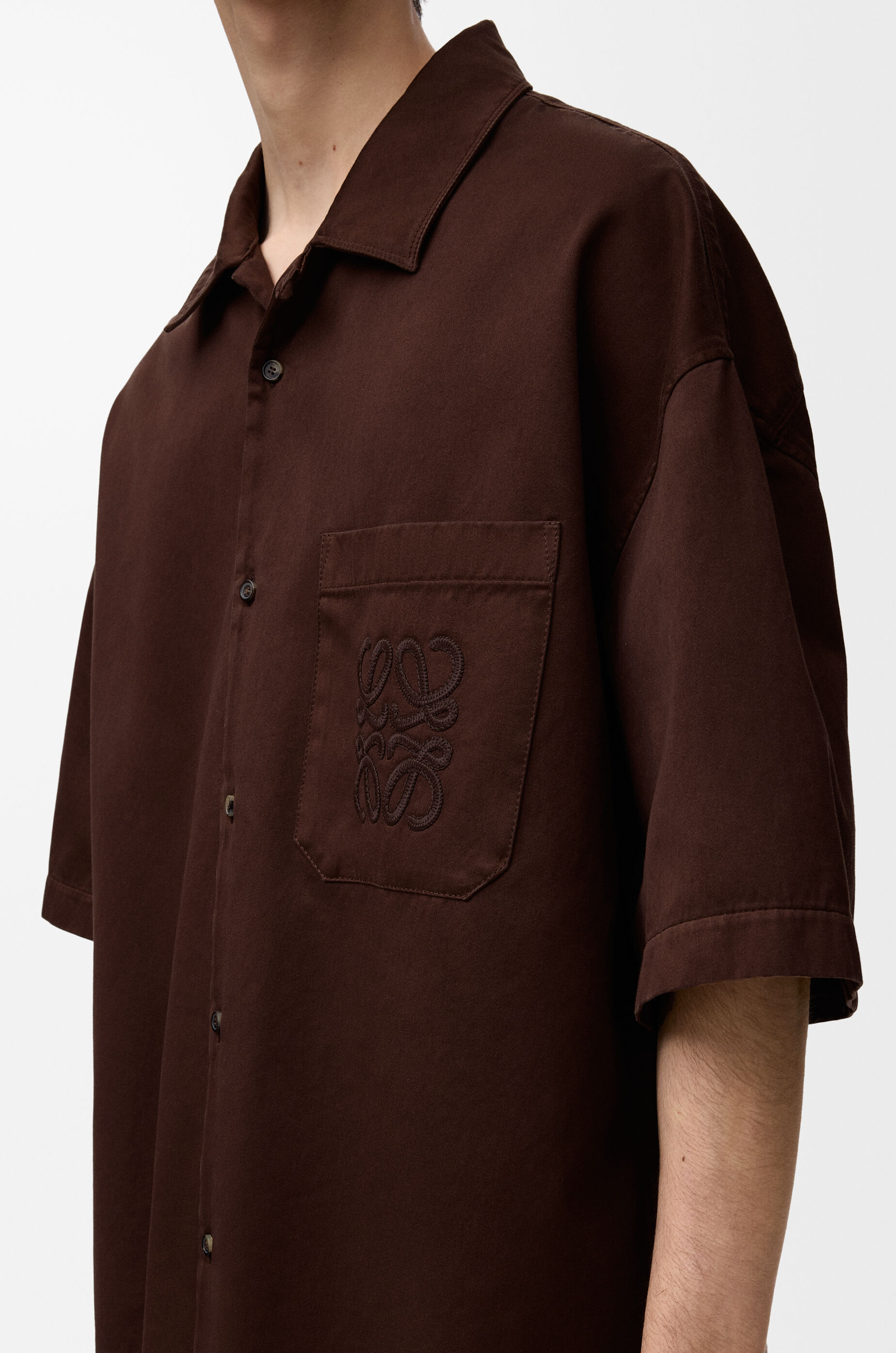 LOEWE Short sleeve shirt in cotton Chocolate Brown