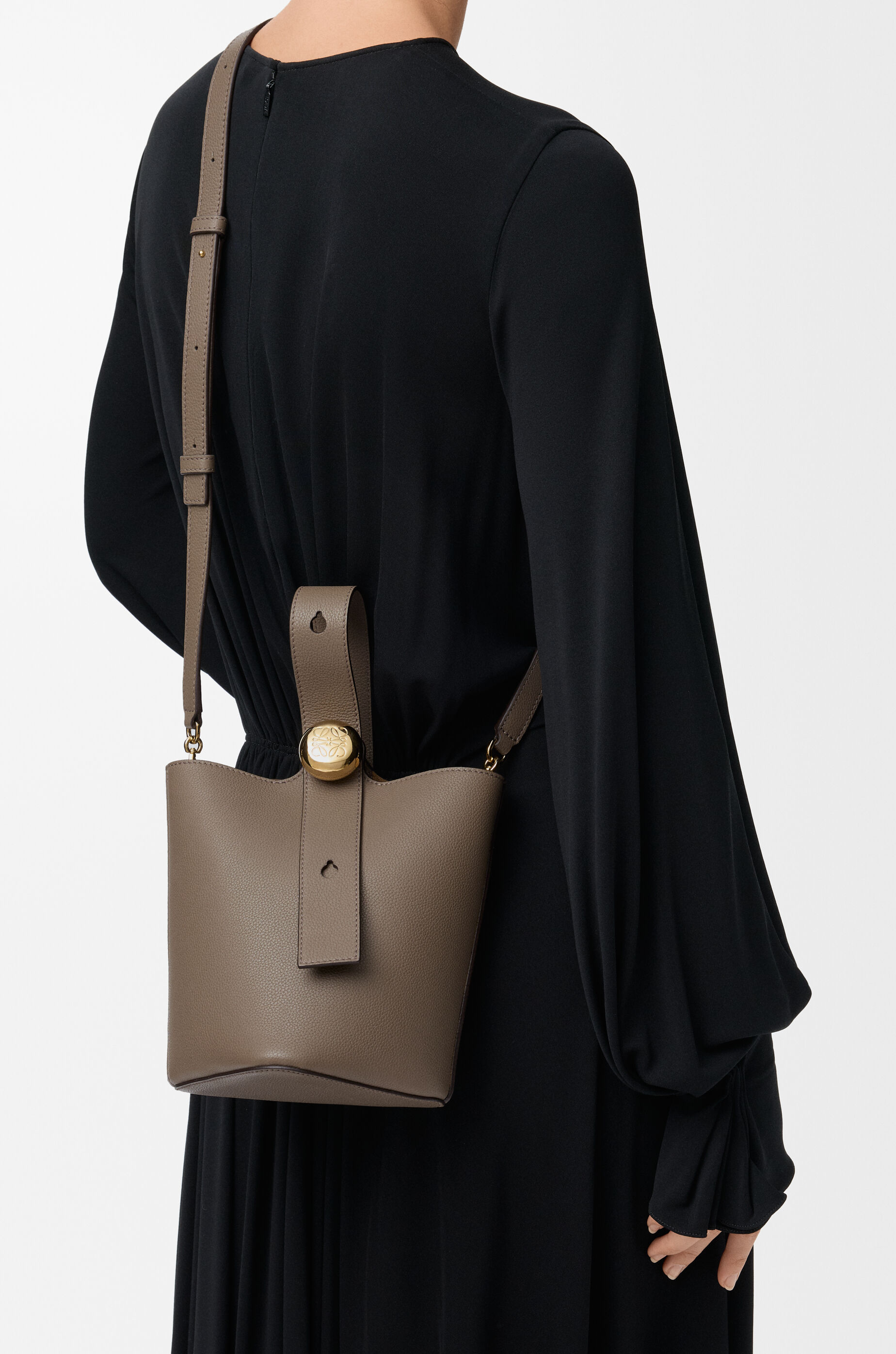 LOEWE Mini Pebble bucket in soft grained calfskin Taupe
