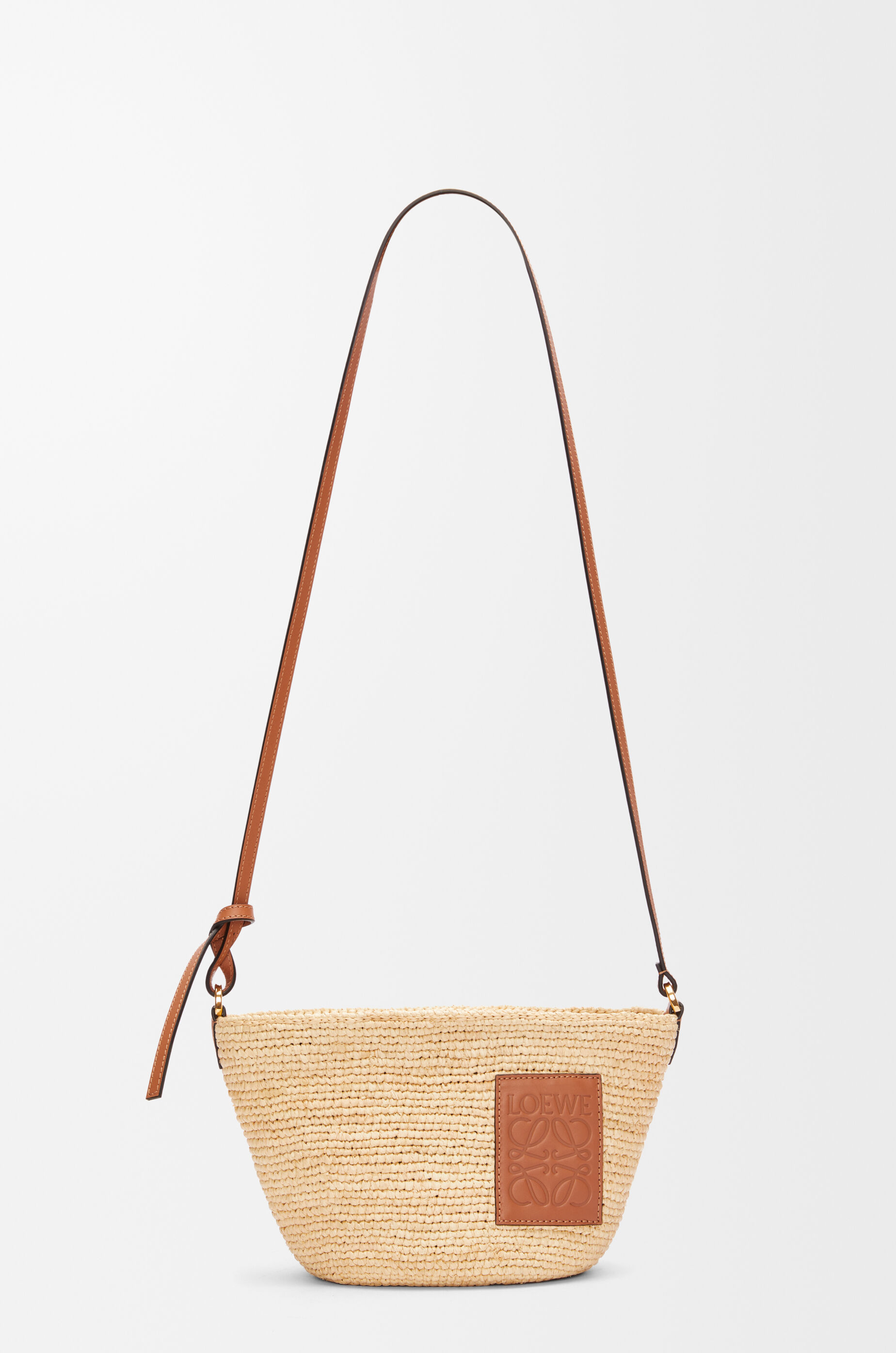 LOEWE Slit pochette bag in raffia and calfskin Natural/Tan