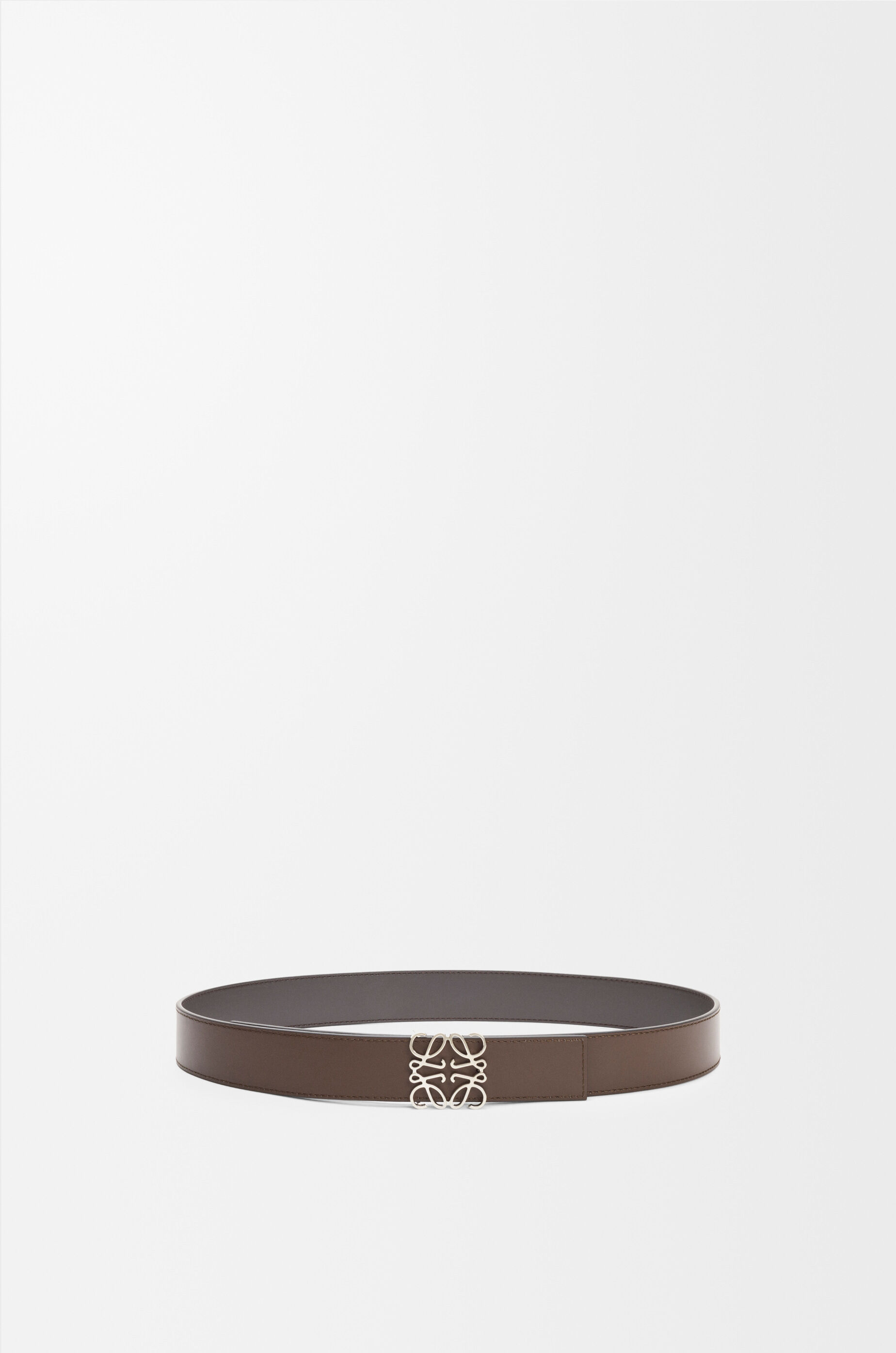 LOEWE Reversible Anagram belt in smooth calfskin Dark Grey/Dark Cigar/Palladium