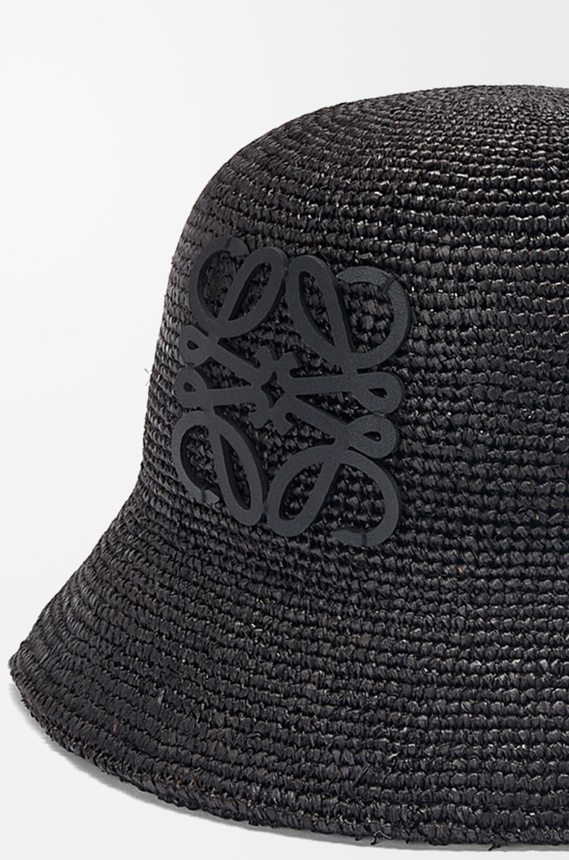 LOEWE Bucket hat in raffia and calfskin Black