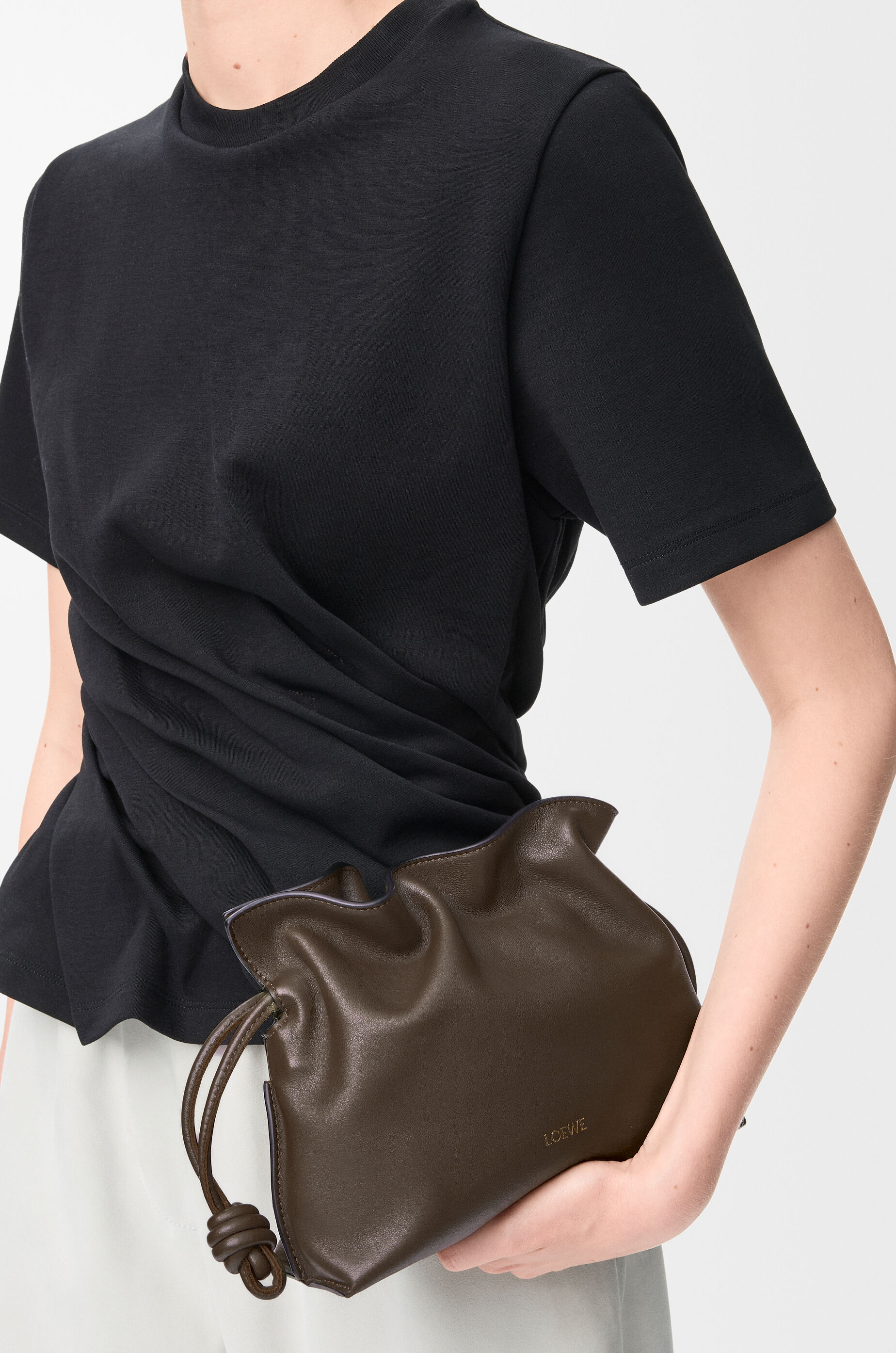 LOEWE Mini Flamenco clutch in nappa calfskin Chocolate