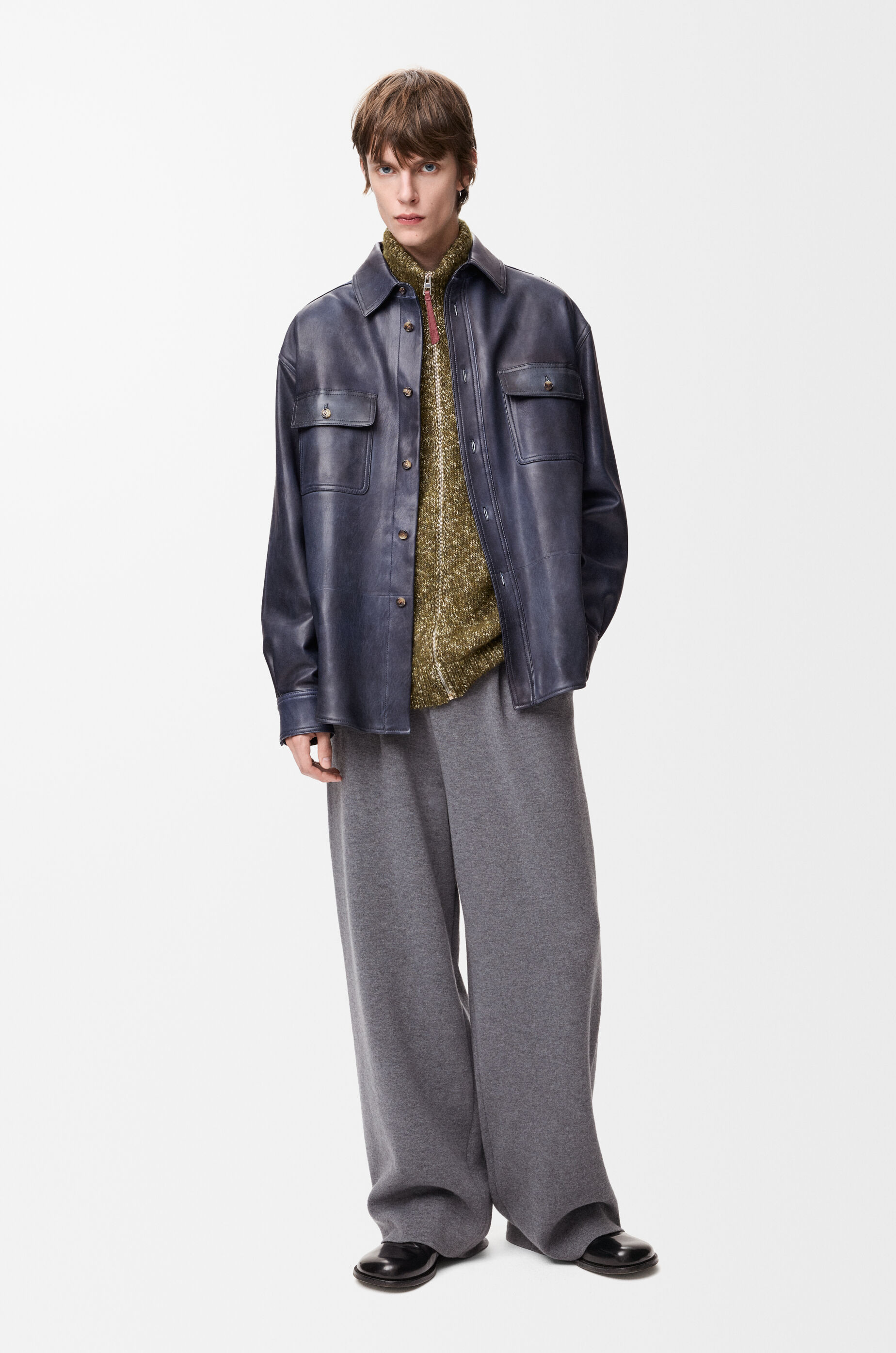 LOEWE Zip-up cardigan in cotton, linen and wool Khaki Green