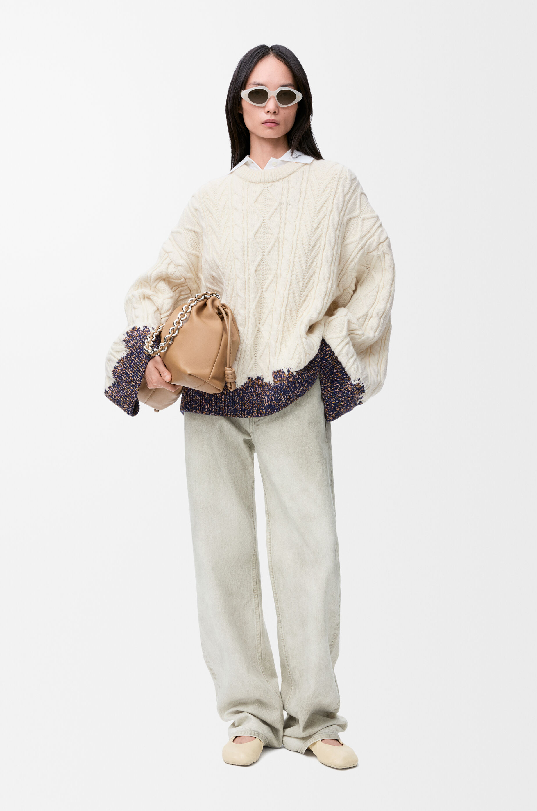 LOEWE Sweater in wool Ecru/Brown