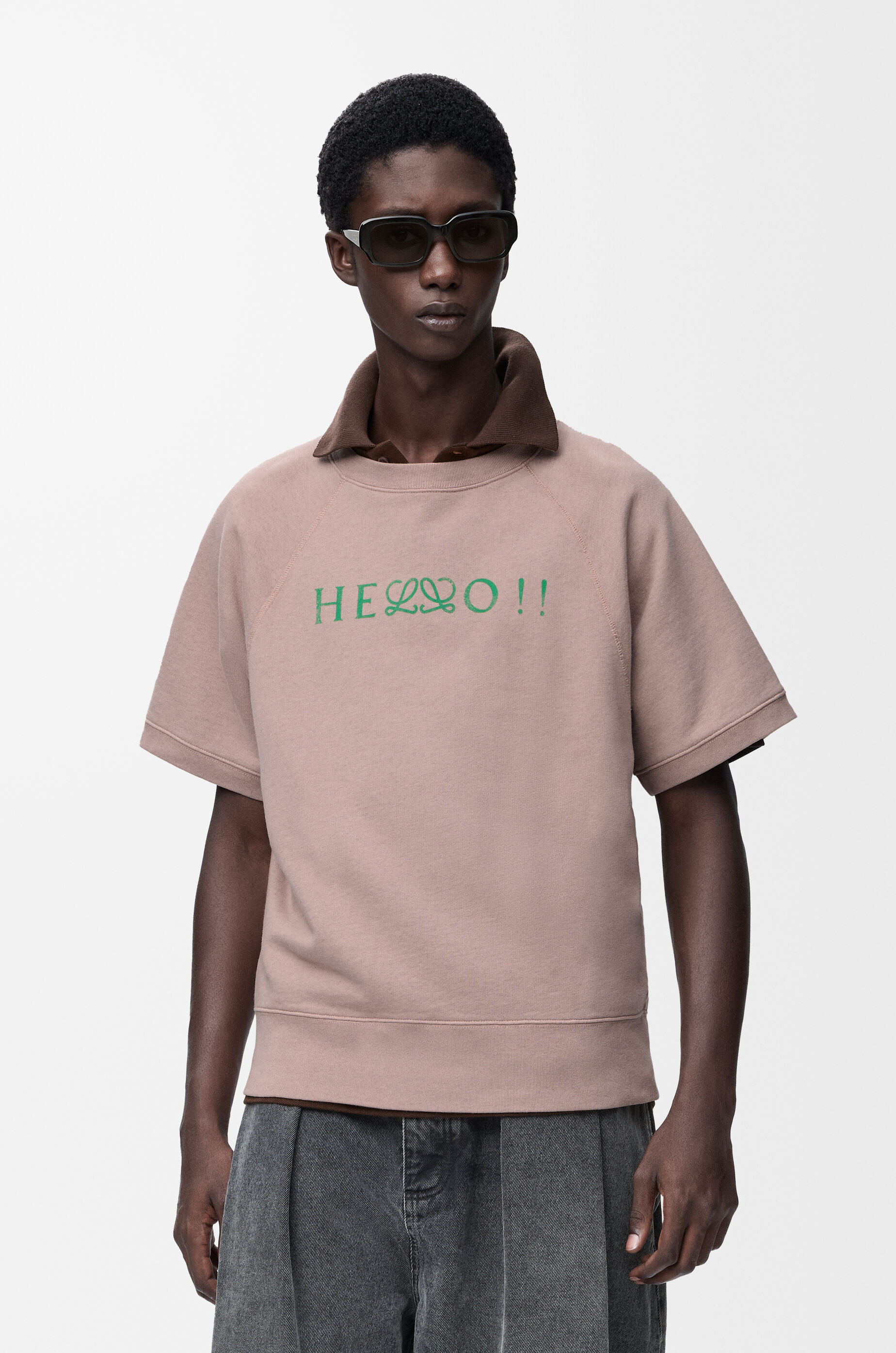 LOEWE Short sleeve sweatshirt in cotton Light Pink