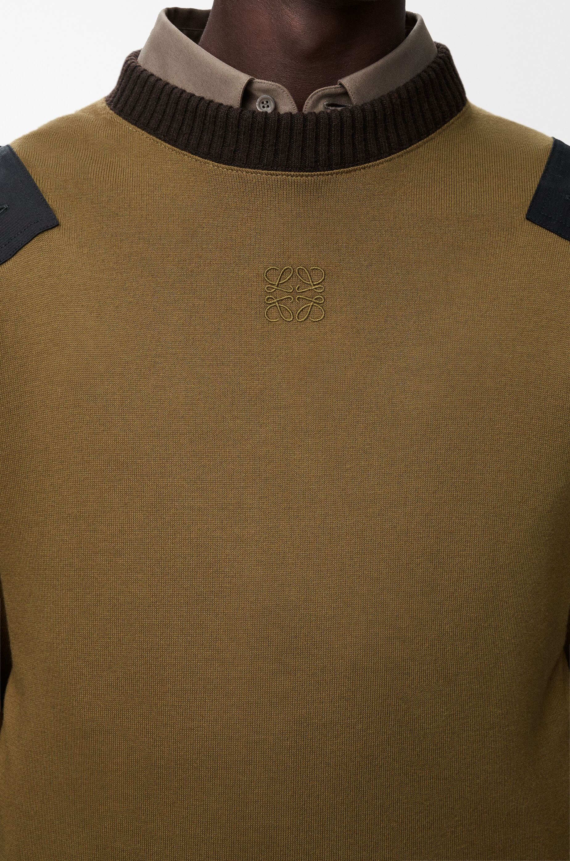 LOEWE Long sleeve top in cotton blend Khaki/Black