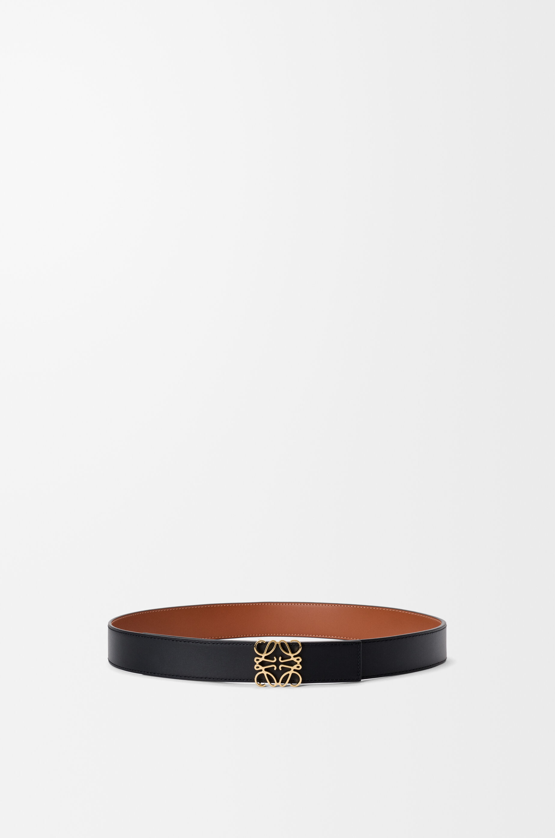 LOEWE Reversible Anagram belt in smooth calfskin Tan/Black/Gold