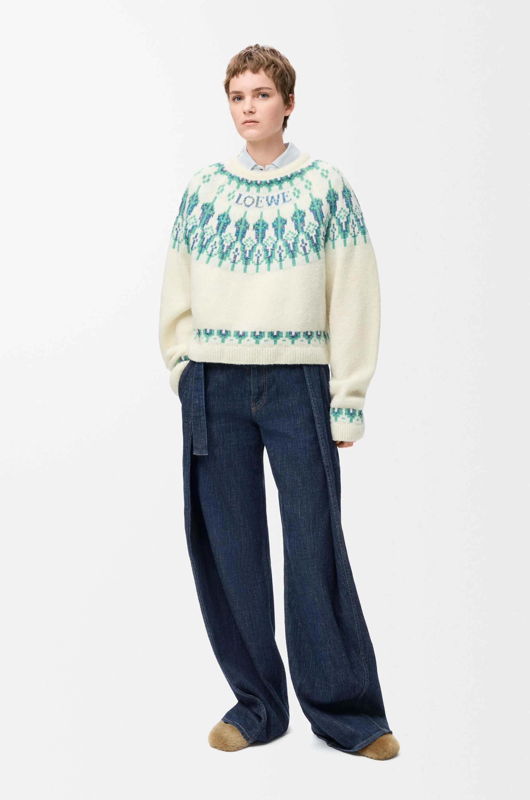 LOEWE Sweater in wool blend White/Mint