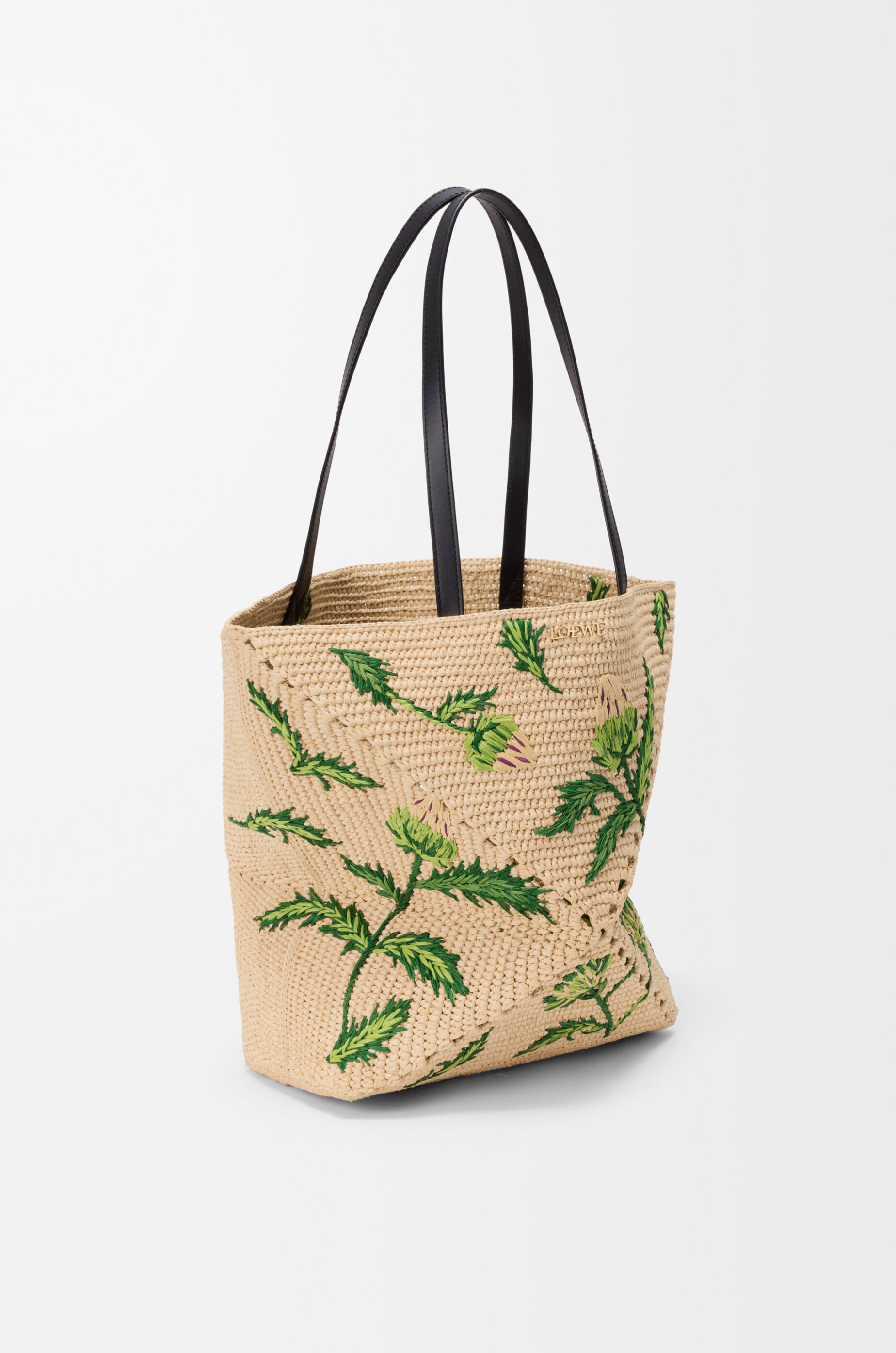 LOEWE Medium Puzzle Fold tote in raffia and calfskin Natural/Green