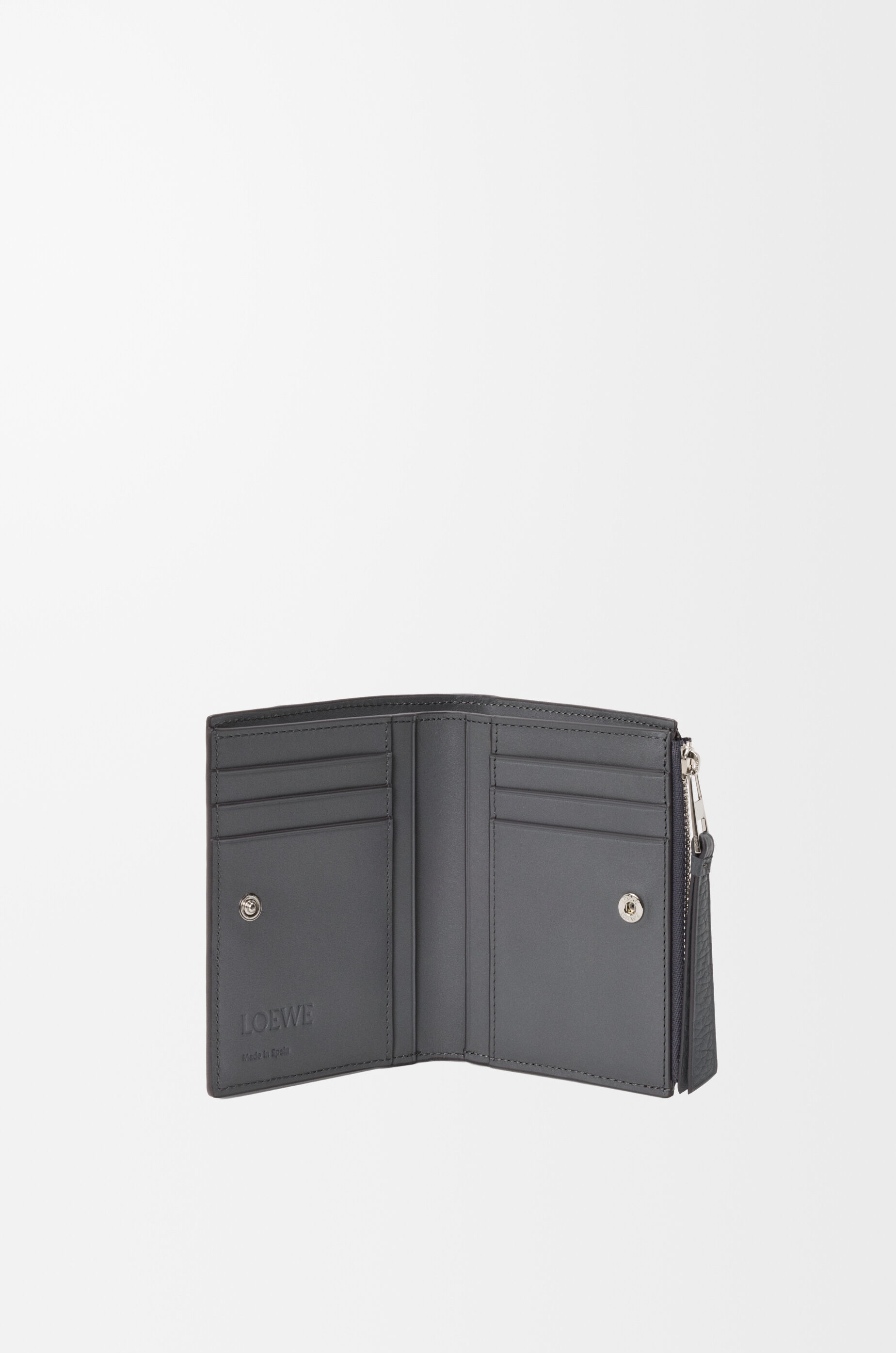 LOEWE Puzzle slim compact wallet in supple grained calfskin Blue Grey
