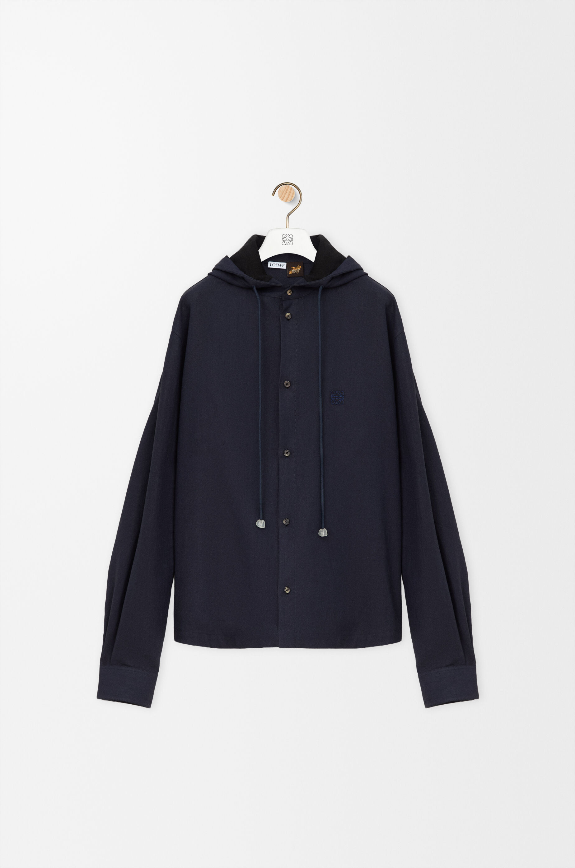 LOEWE Hooded shirt in cotton and linen Navy/Black