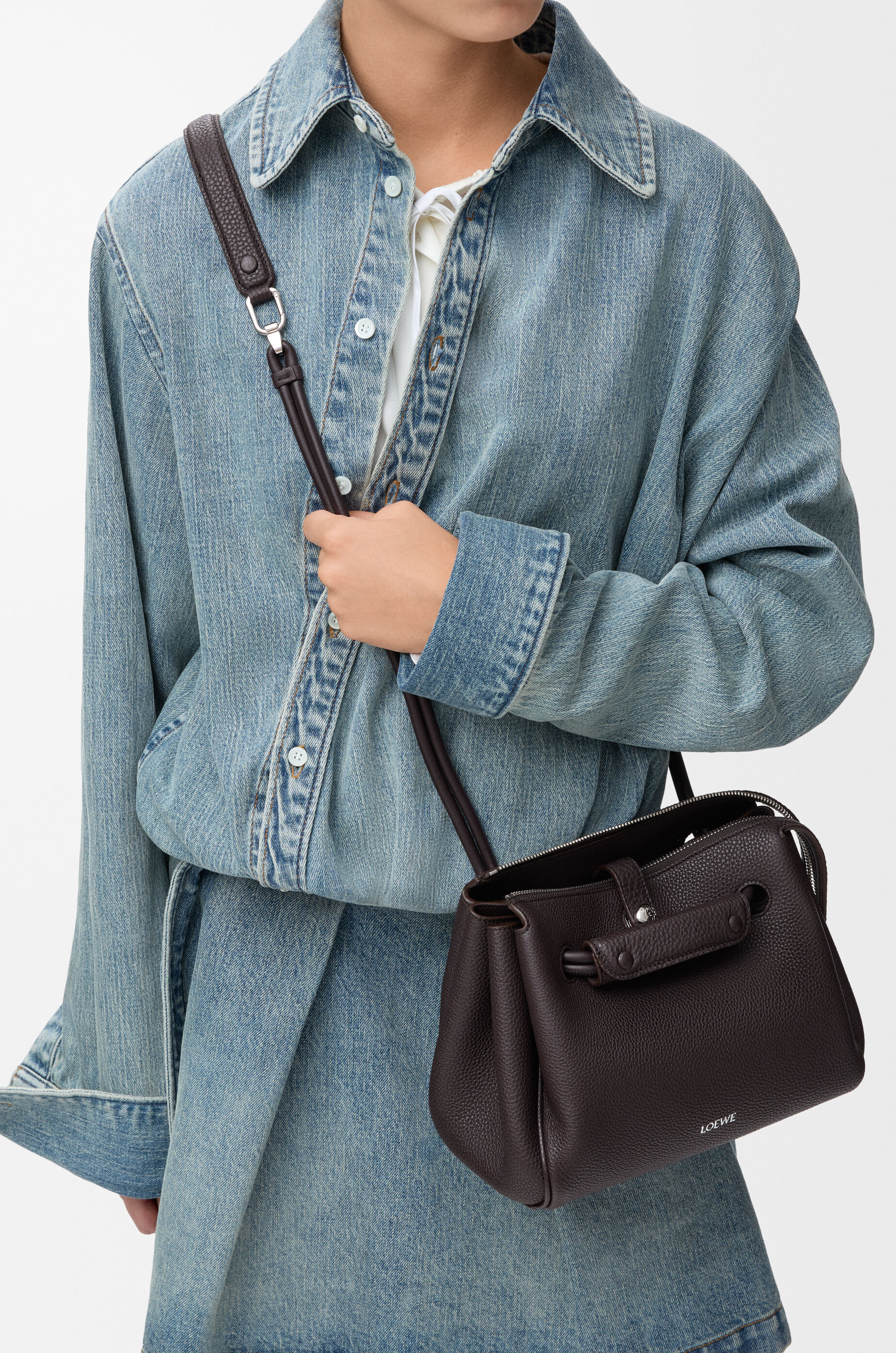 LOEWE Small Madrid bag in supple grained calfskin Dark Ebony
