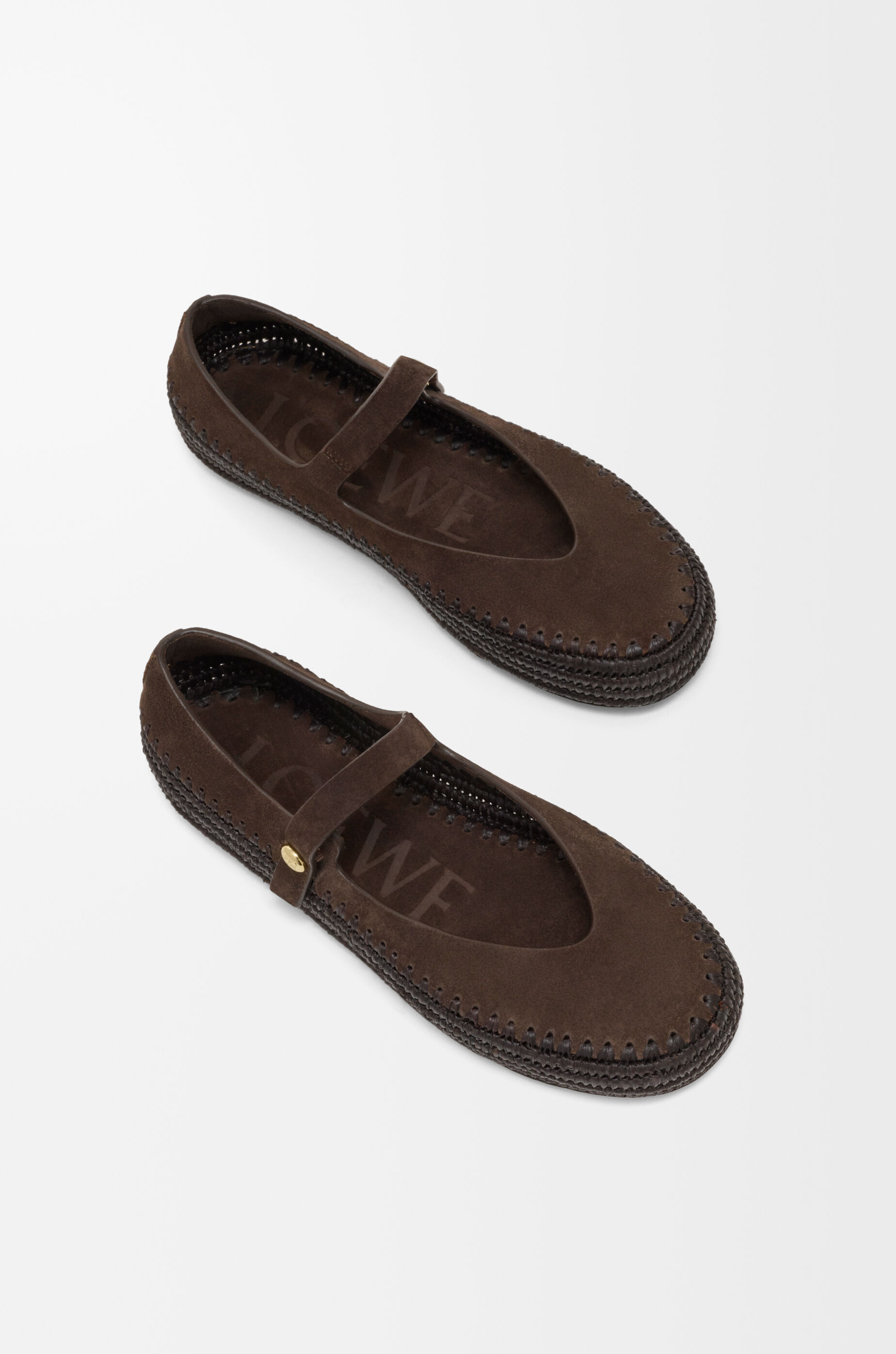 LOEWE Rio Mary-Jane in suede and raffia Dark Brown