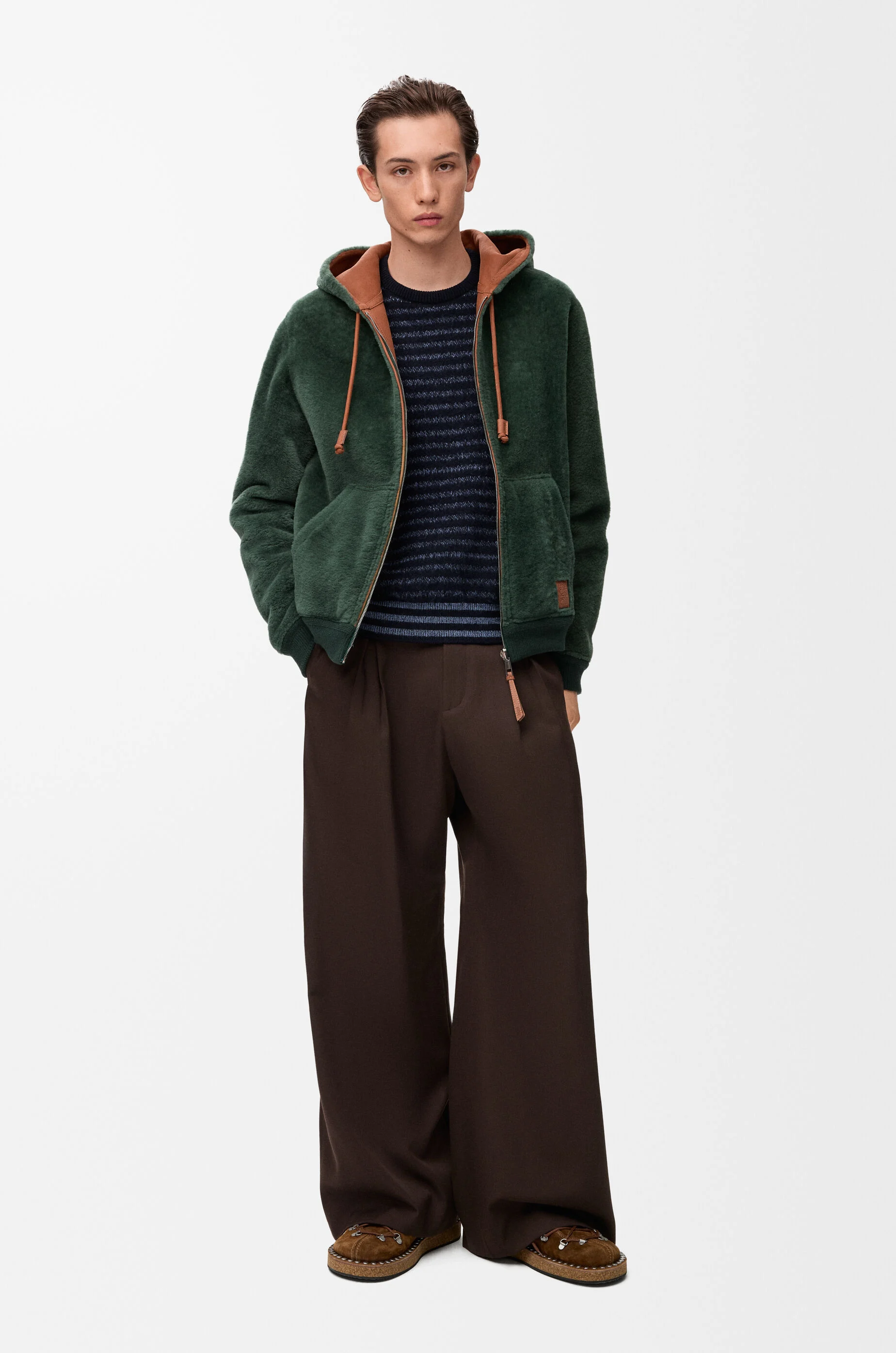 LOEWE Hoodie in shearling Brown/Dark Green