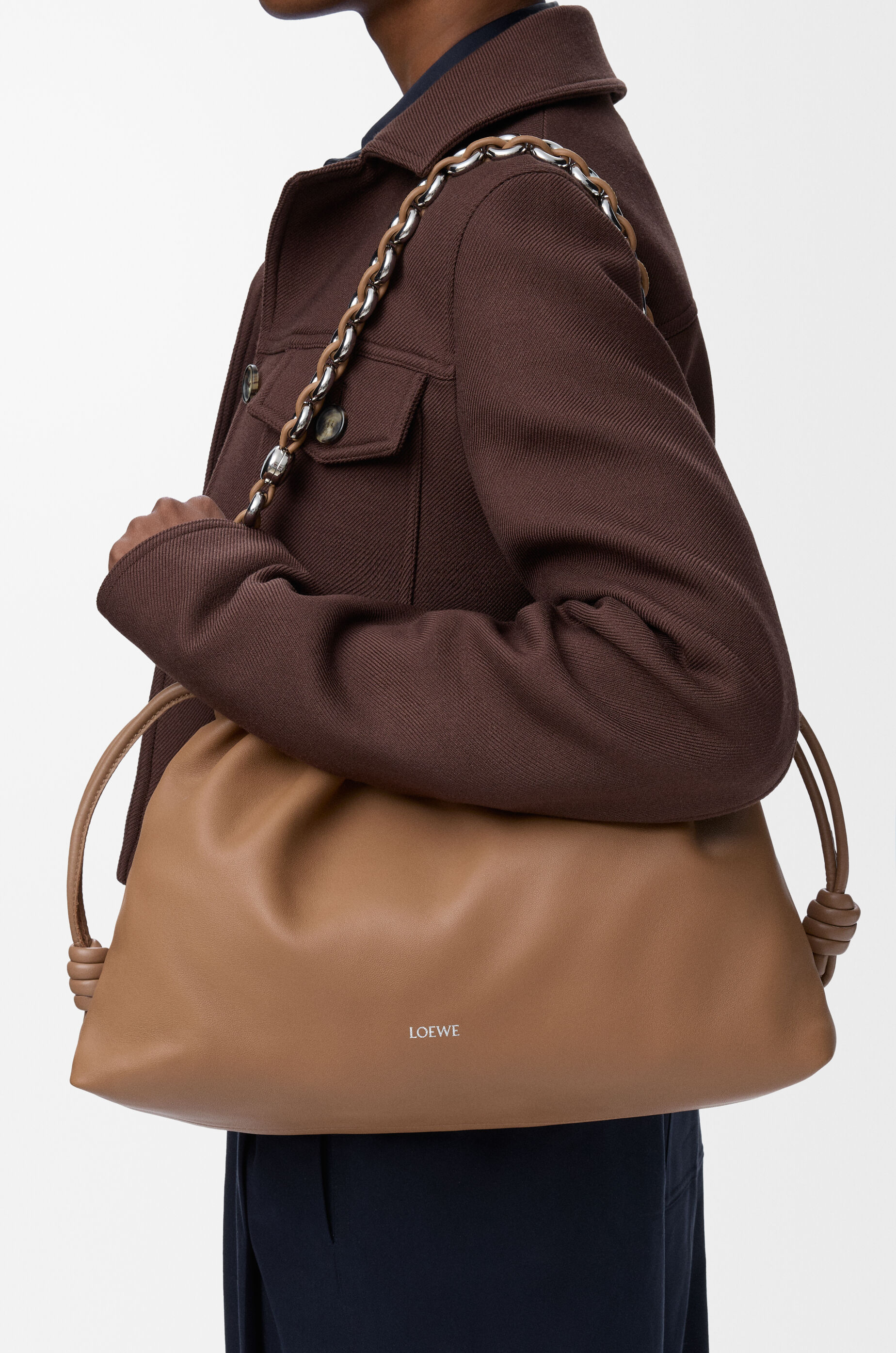 LOEWE Large Flamenco purse in mellow nappa lambskin Mocha