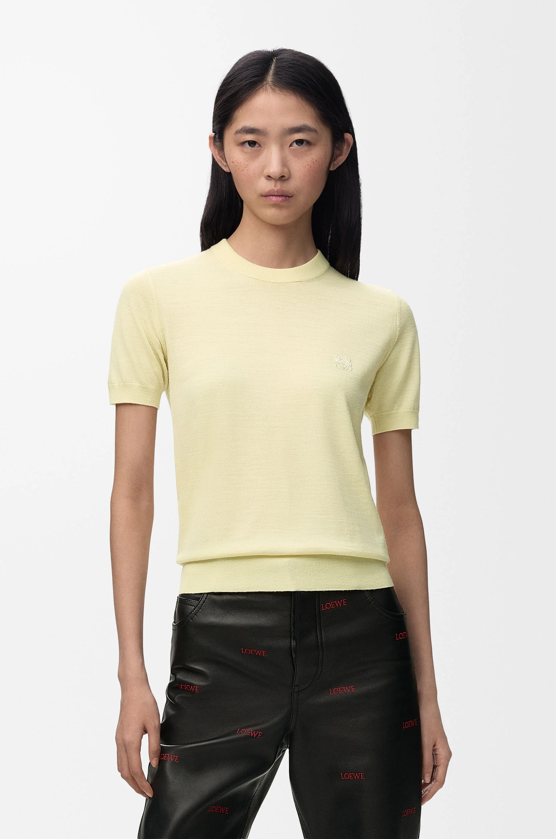 LOEWE Top in merino wool Light Yellow/White
