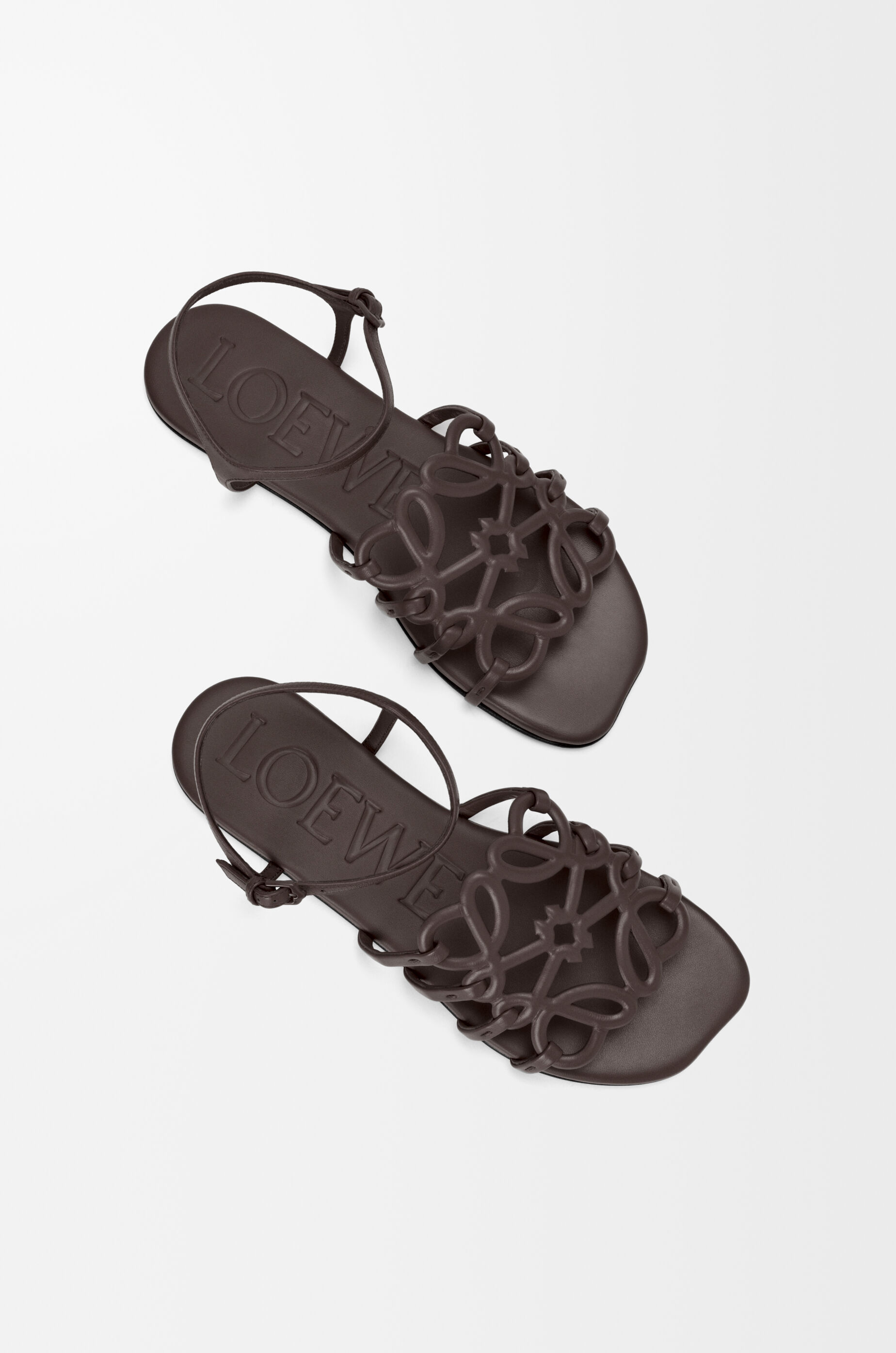 LOEWE Petal Anagram sandal in calfskin Dark Brown