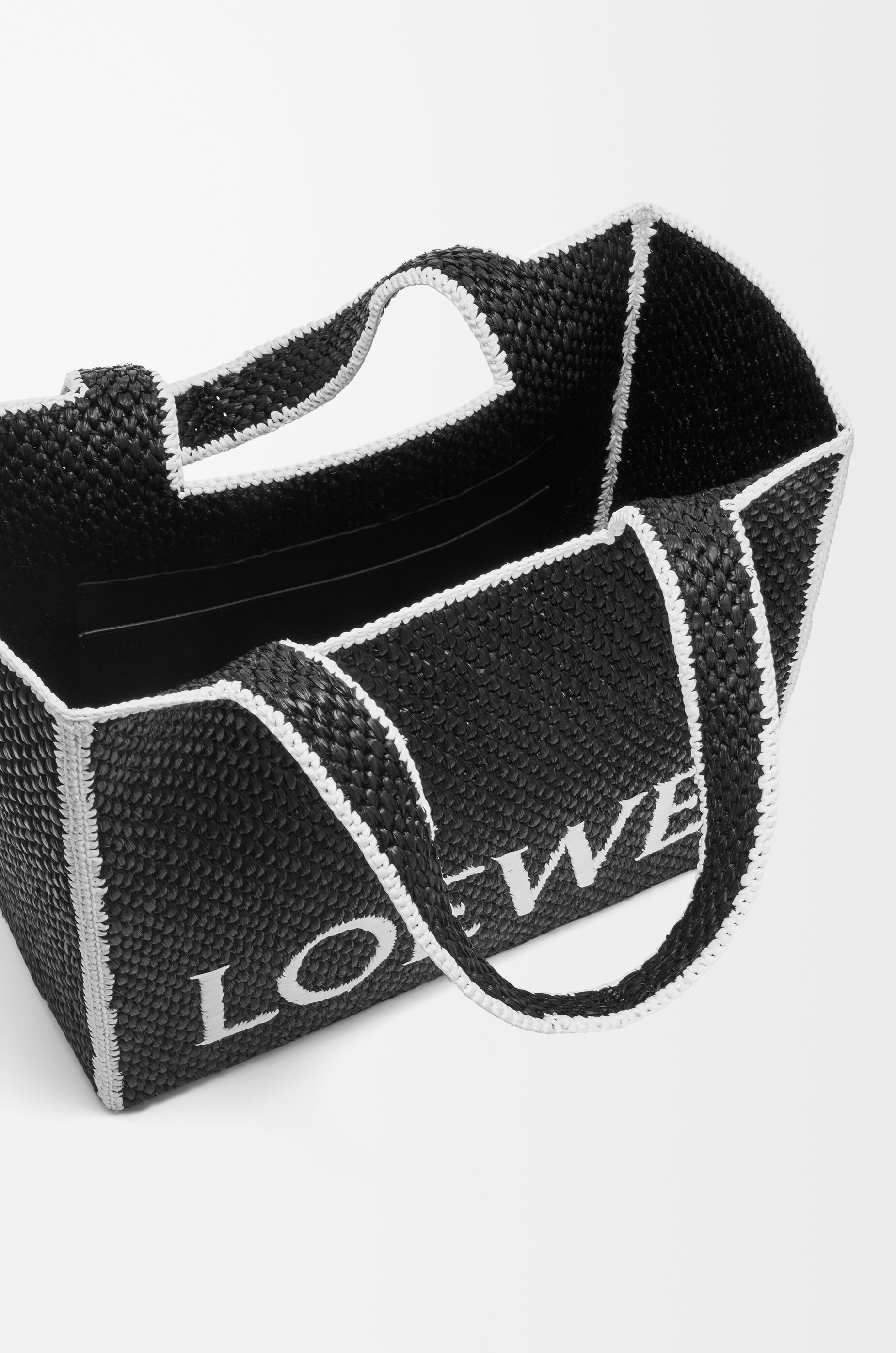 LOEWE Large LOEWE Font Tote in raffia Black