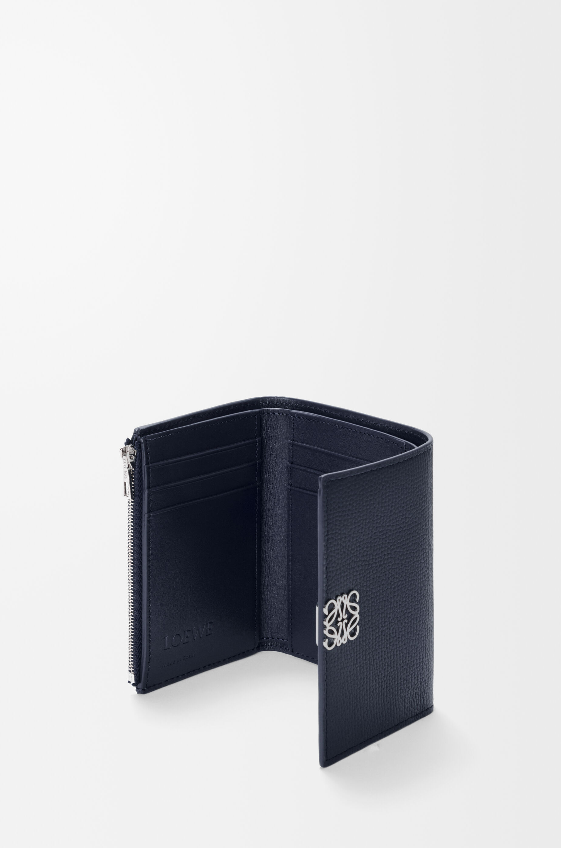 LOEWE Anagram small vertical wallet in pebble grained calfskin Deep Navy