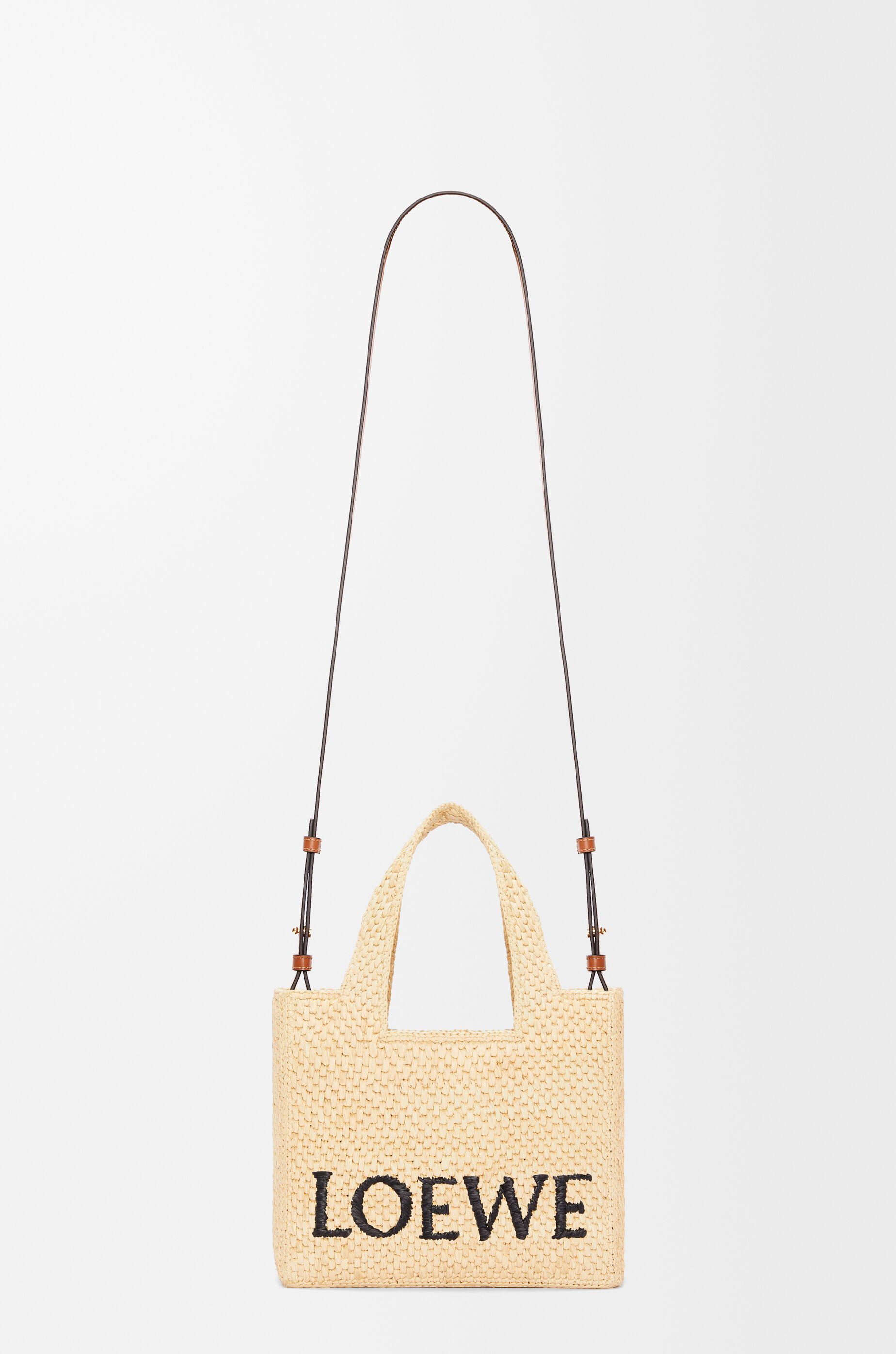 LOEWE Small LOEWE Font tote in raffia Natural