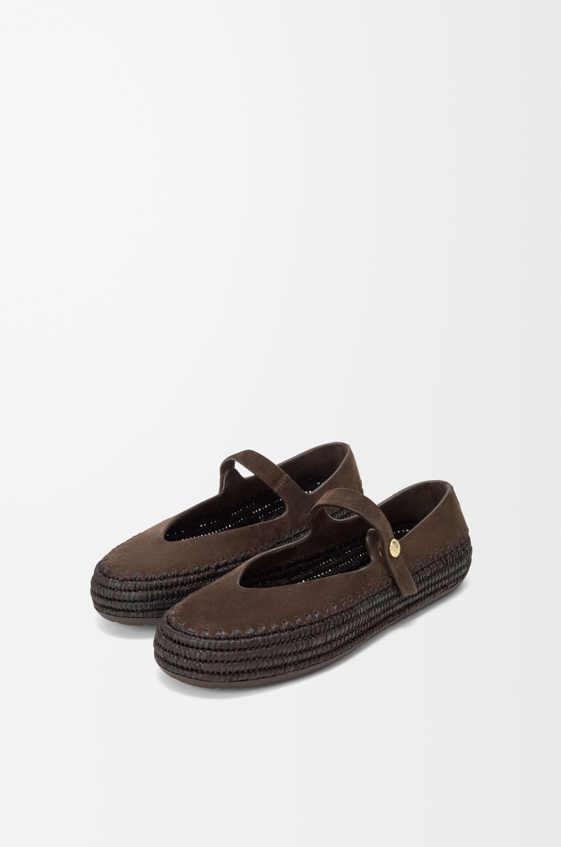 LOEWE Rio Mary-Jane in suede and raffia Dark Brown
