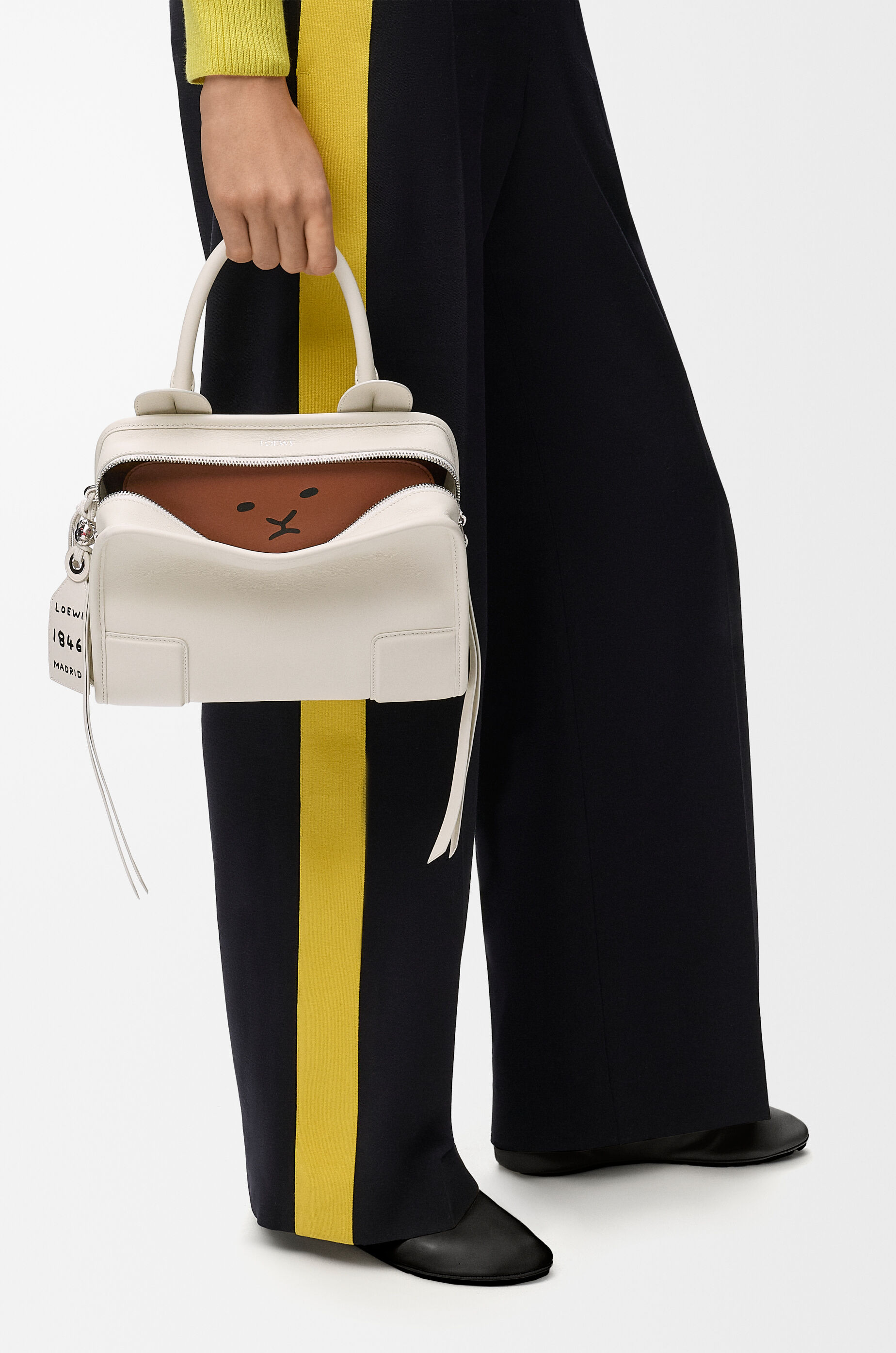 LOEWE Small Lion Intarsio Amazona 180 bag in calfskin Soft White