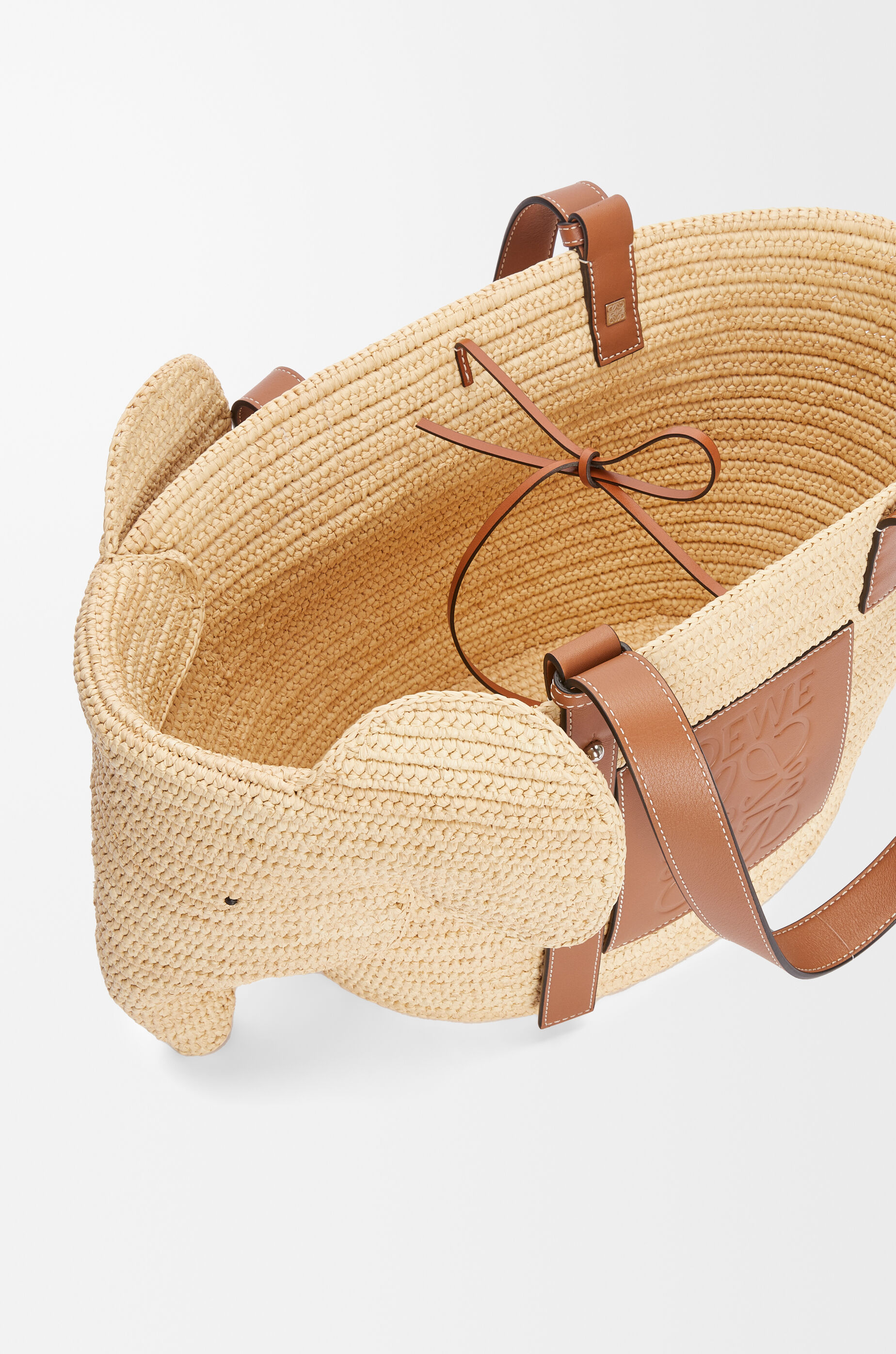 LOEWE Elephant basket in raffia and calfskin Natural/Tan