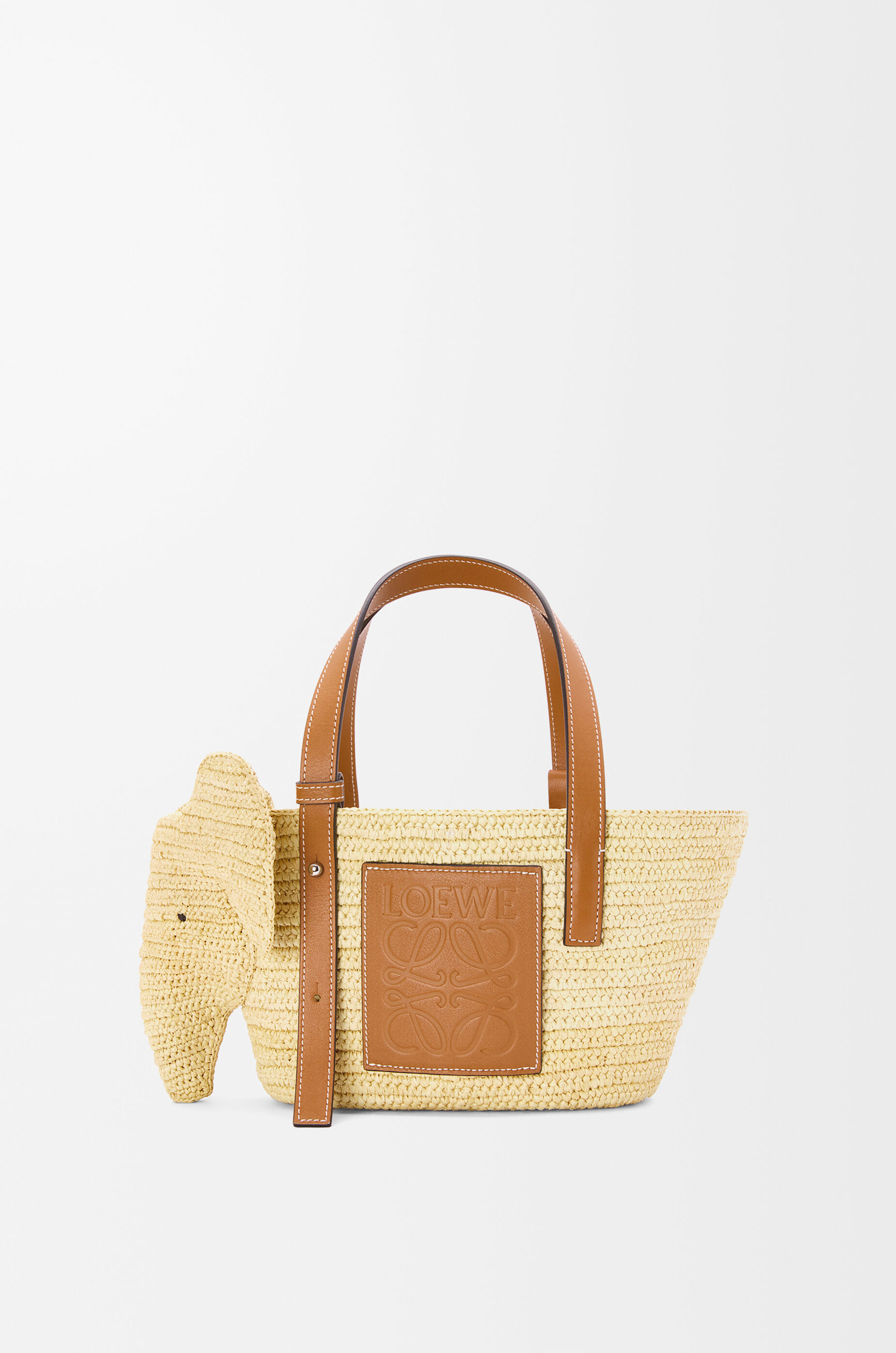 LOEWE Small Elephant basket in raffia and calfskin Natural/Tan