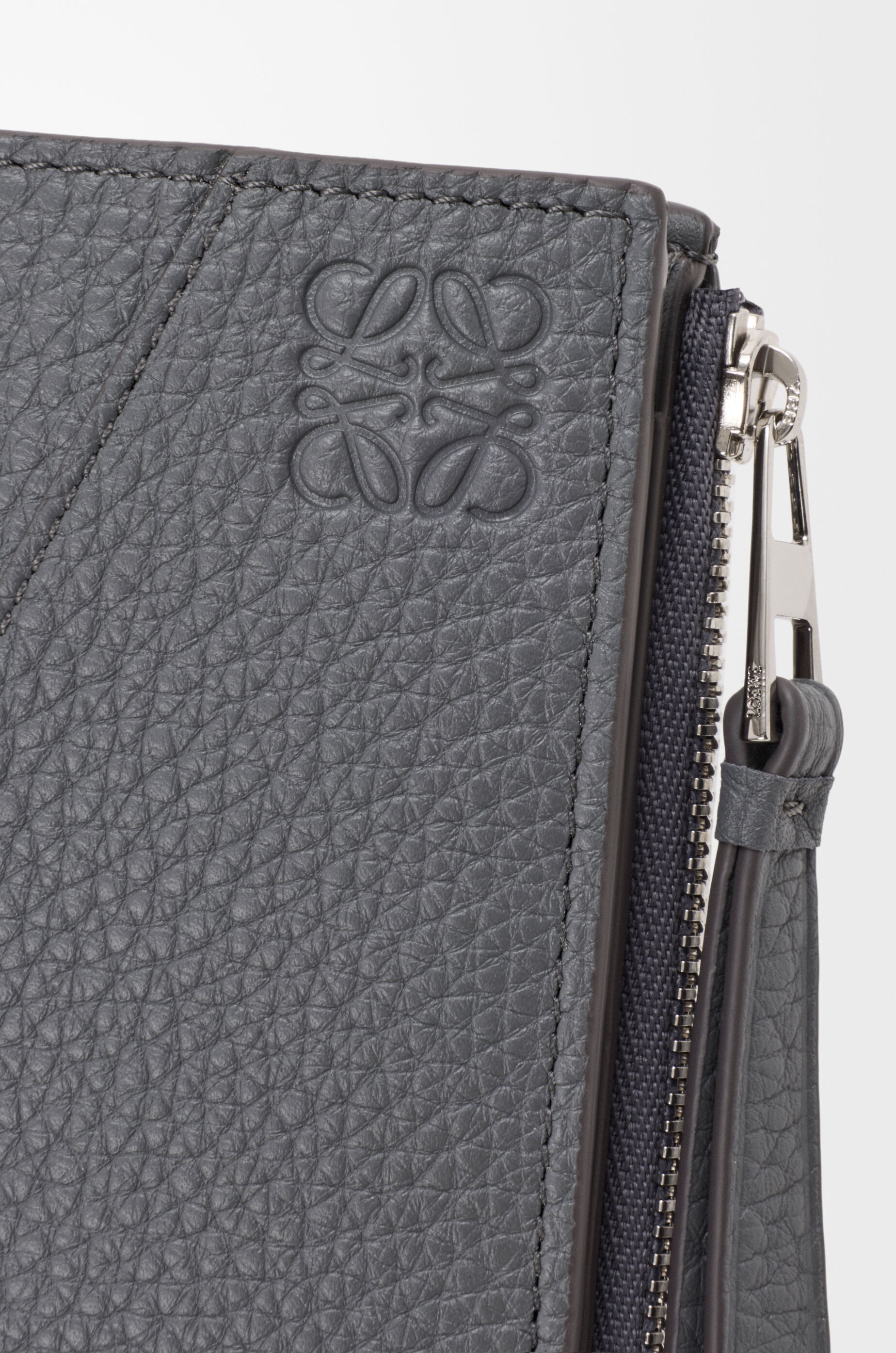 LOEWE Puzzle slim compact wallet in supple grained calfskin Blue Grey
