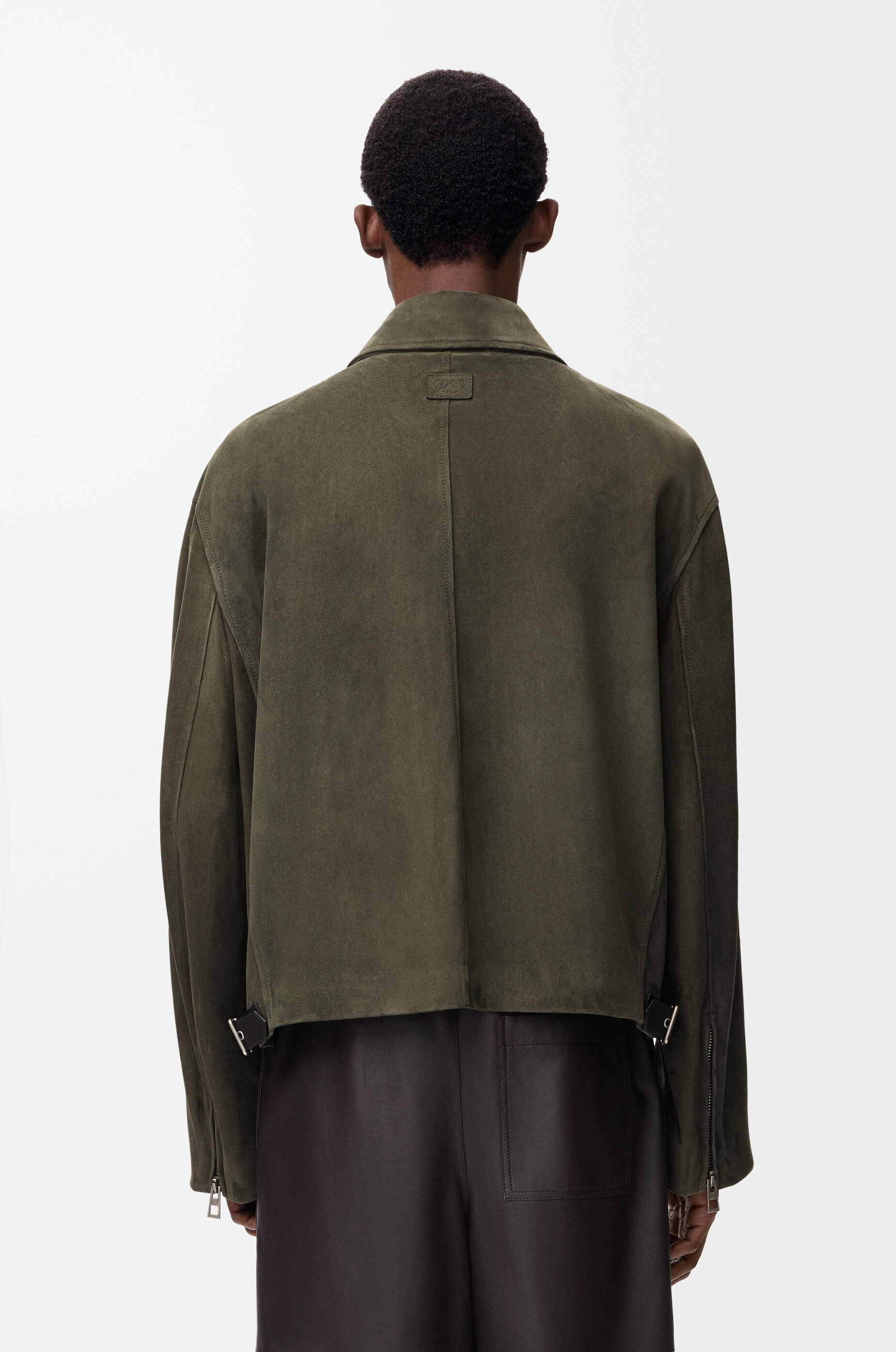 LOEWE Zip-up jacket in suede lambskin Khaki Green