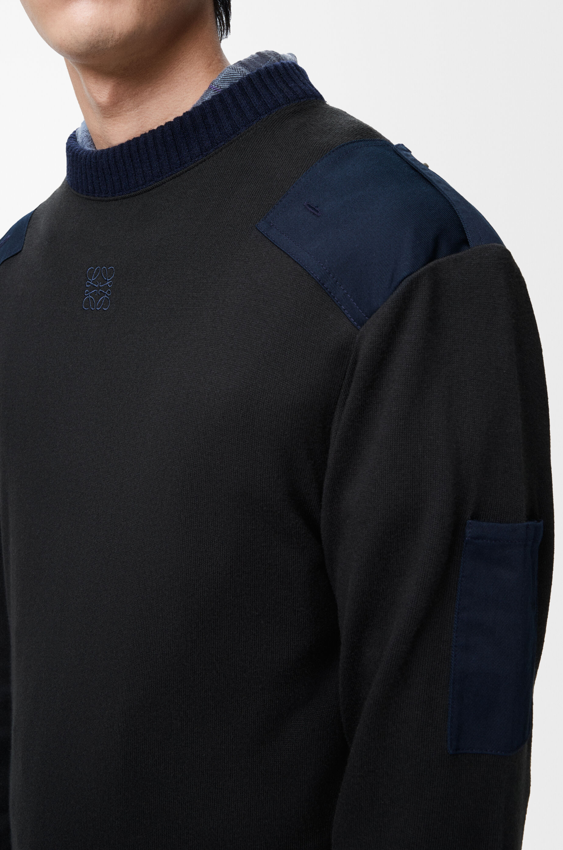 LOEWE Long sleeve top in cotton blend Anthracite/Dark Navy