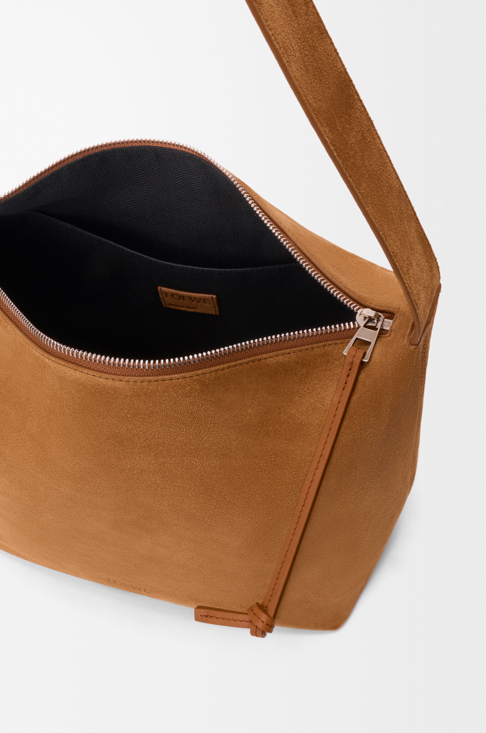 LOEWE Medium Loop hobo in suede calfskin Tobacco