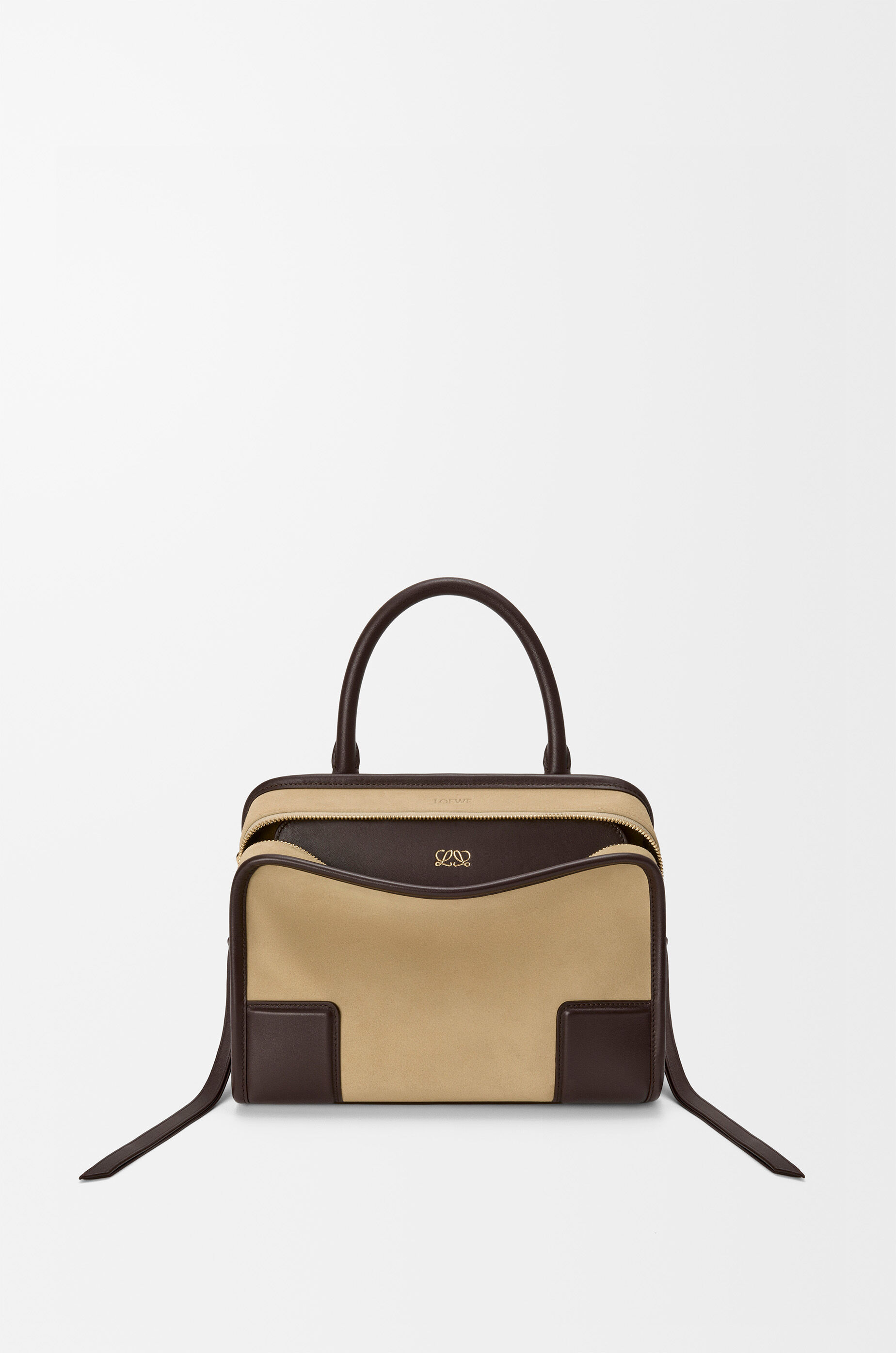 LOEWE Small Amazona 180 bag in suede Oro/Chocolat