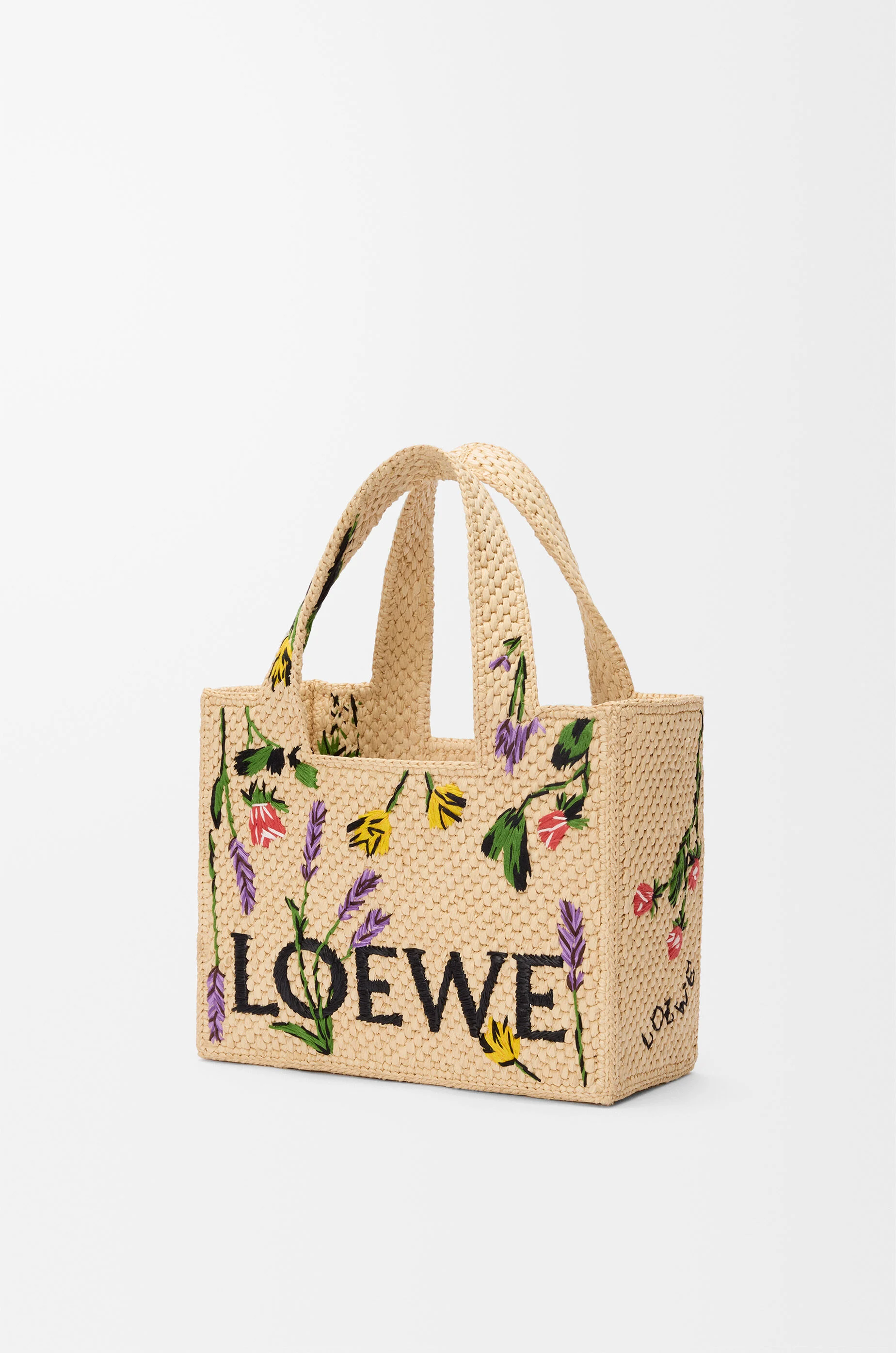 LOEWE Small LOEWE Font tote in raffia Natural