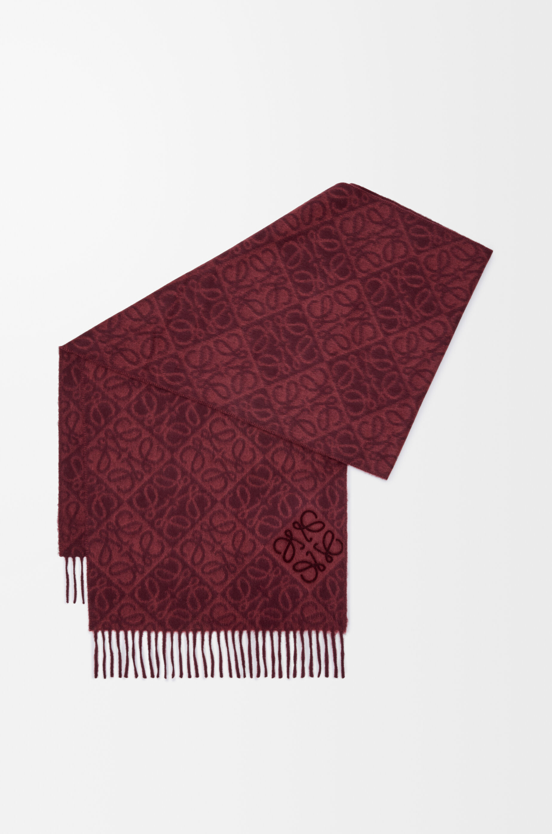 LOEWE Anagram scarf in wool and cashmere Dark Burgundy